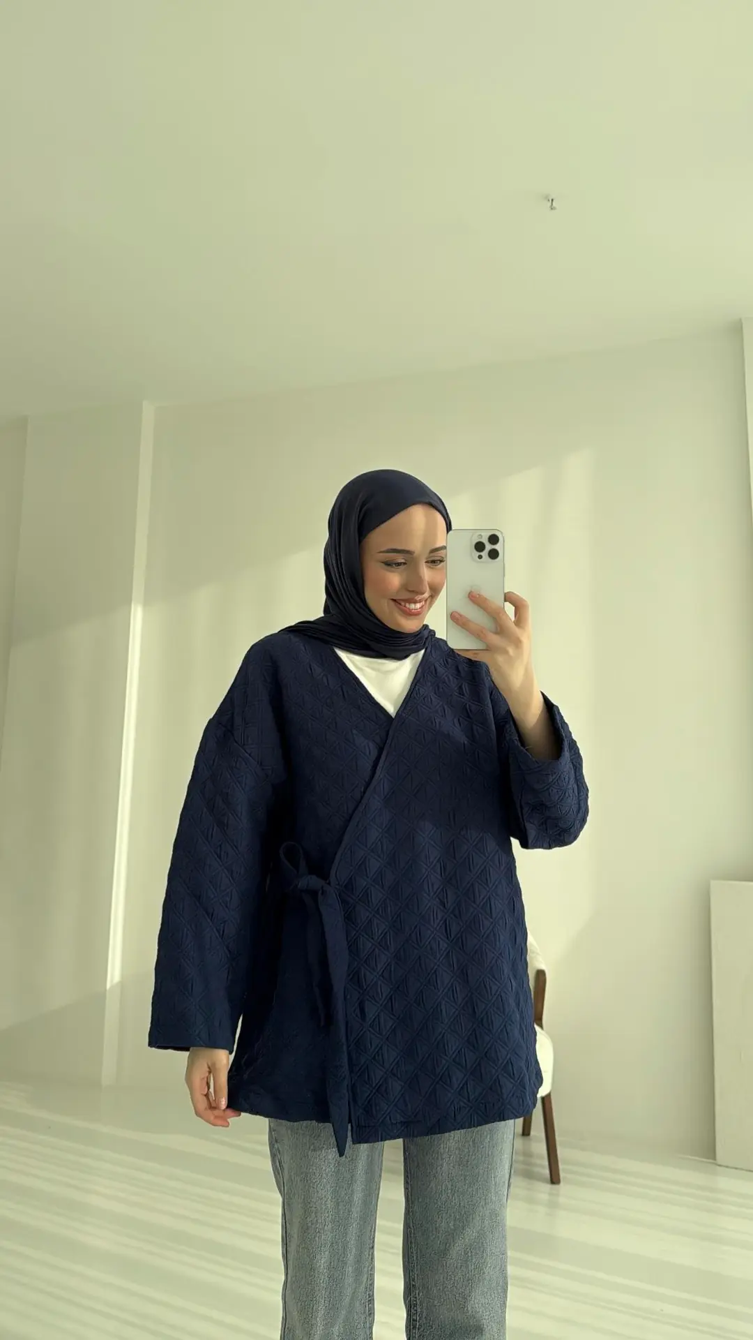 Yandan Bağlamalı Kapitone Ceket Lacivert - Görsel 2