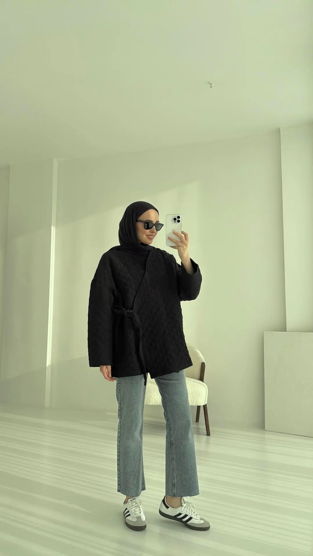 Yandan Bağlamalı Kapitone Ceket Siyah