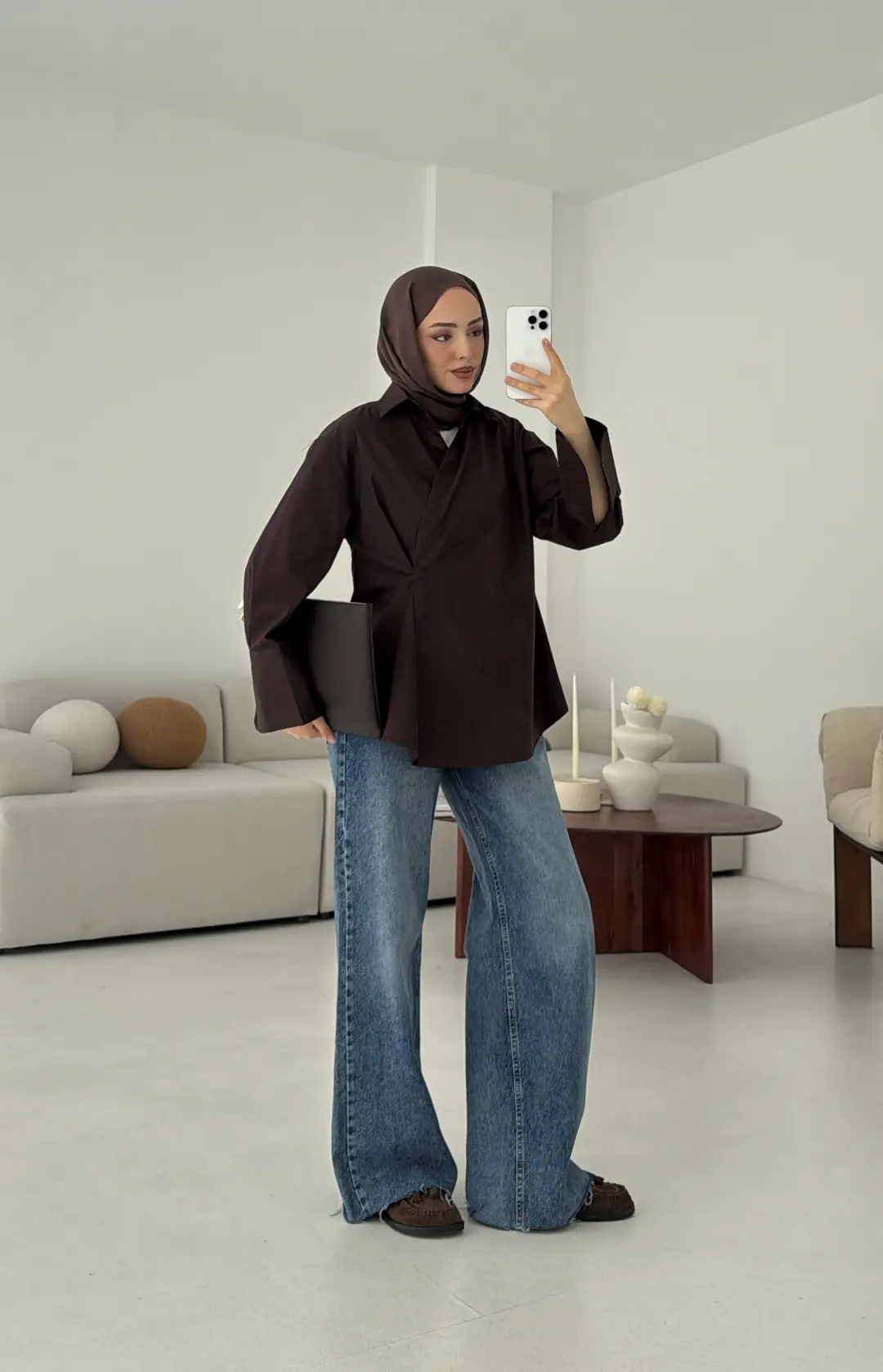 Yandan Düğmeli Gömlek Kahve - Görsel 2