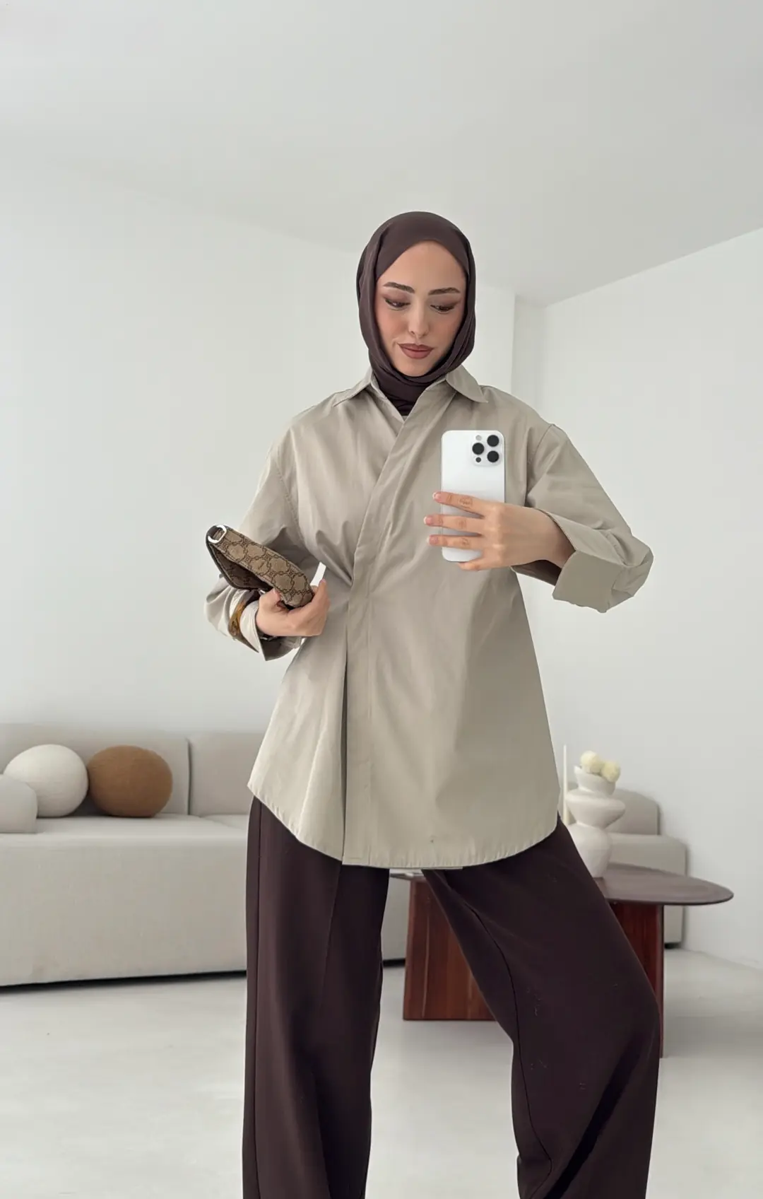 Yandan Düğmeli Gömlek Taş - Görsel 4