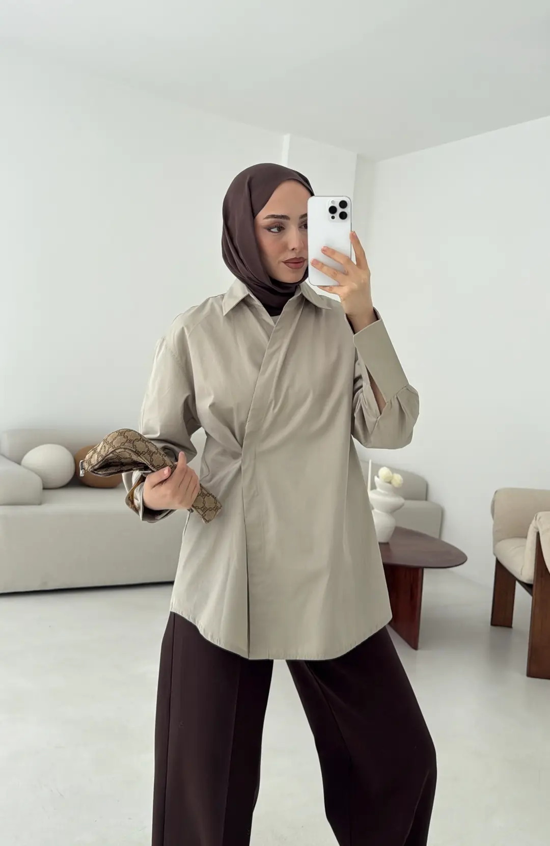 Yandan Düğmeli Gömlek Taş - Görsel 5