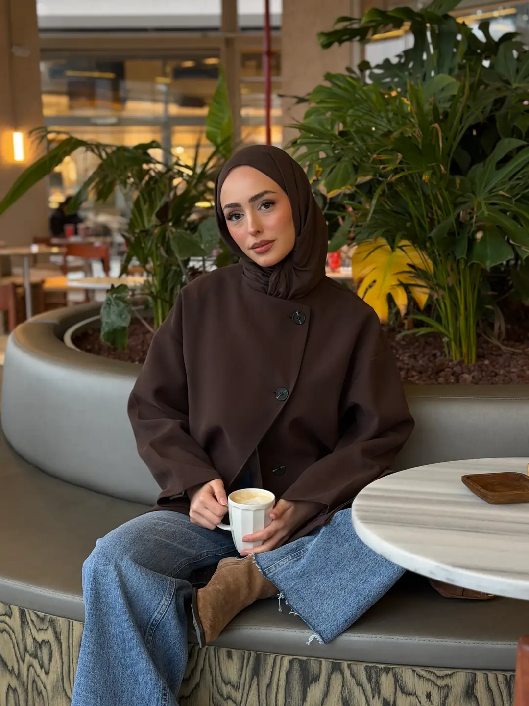 Yandan Düğmeli Kemerli Ceket Kahve - Görsel 4