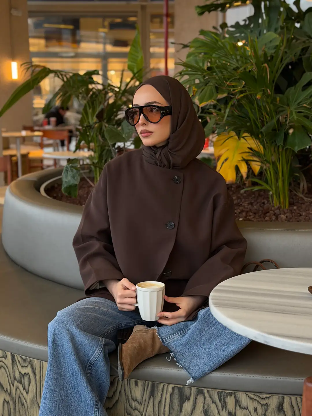 Yandan Düğmeli Kemerli Ceket Kahve - Görsel 5