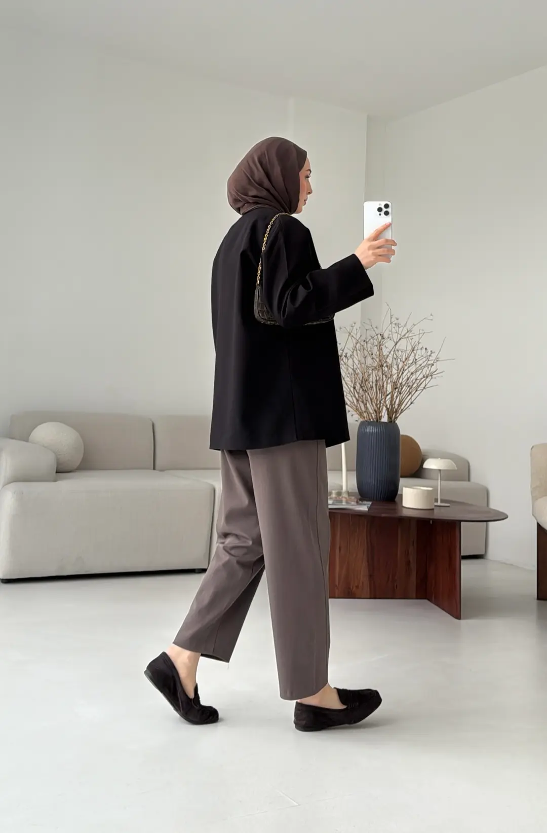 Yandan Düğmeli Kemerli Ceket Siyah - Görsel 3