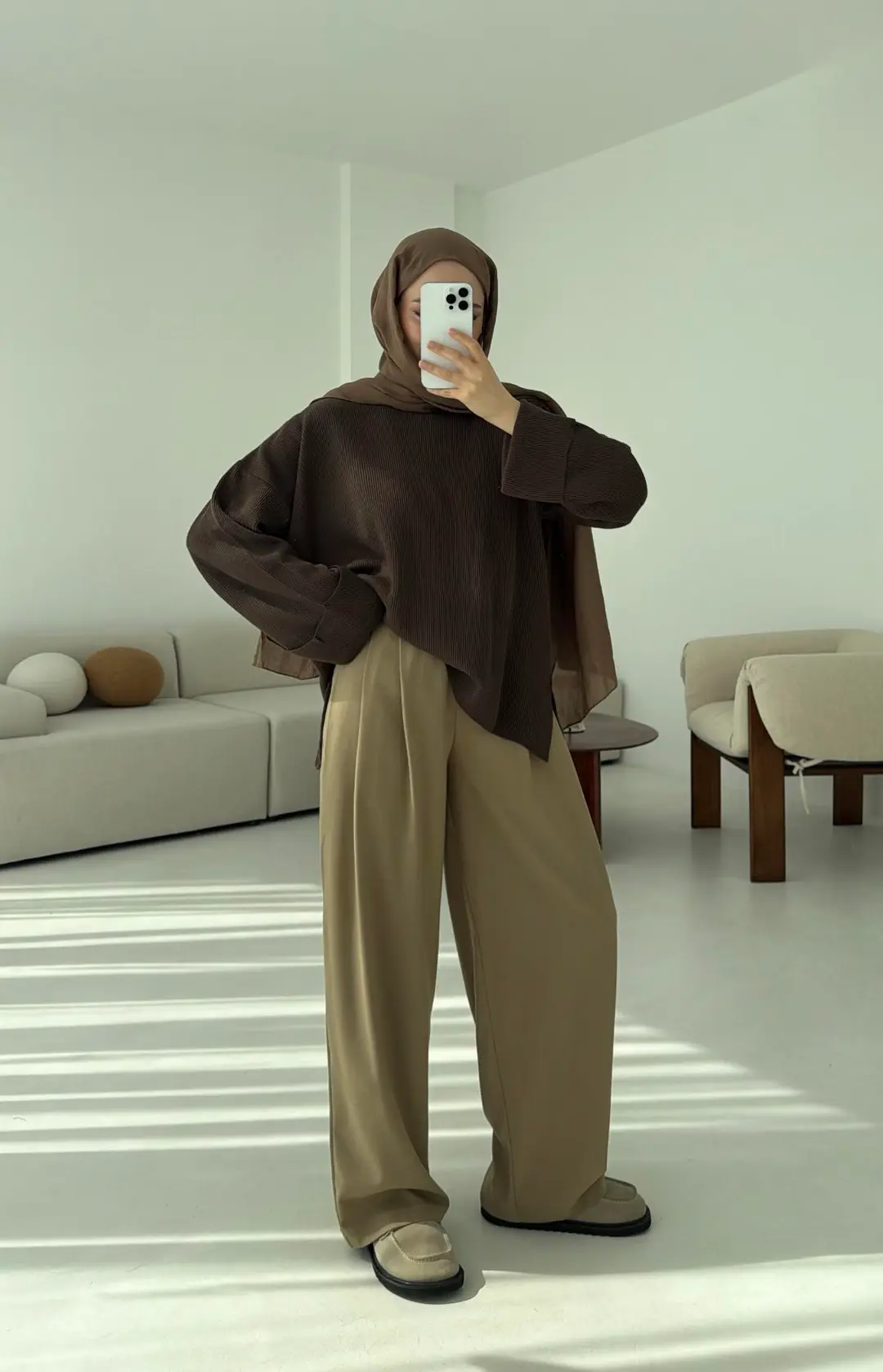 Yanı Yırtmaçlı Triko Kazak Kahve - Görsel 7