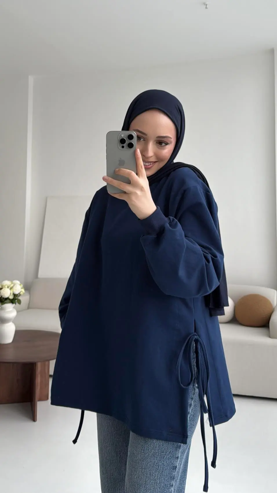 Yanları Bağlamalı Yazlık Sweatshirt Lacivert - Görsel 2