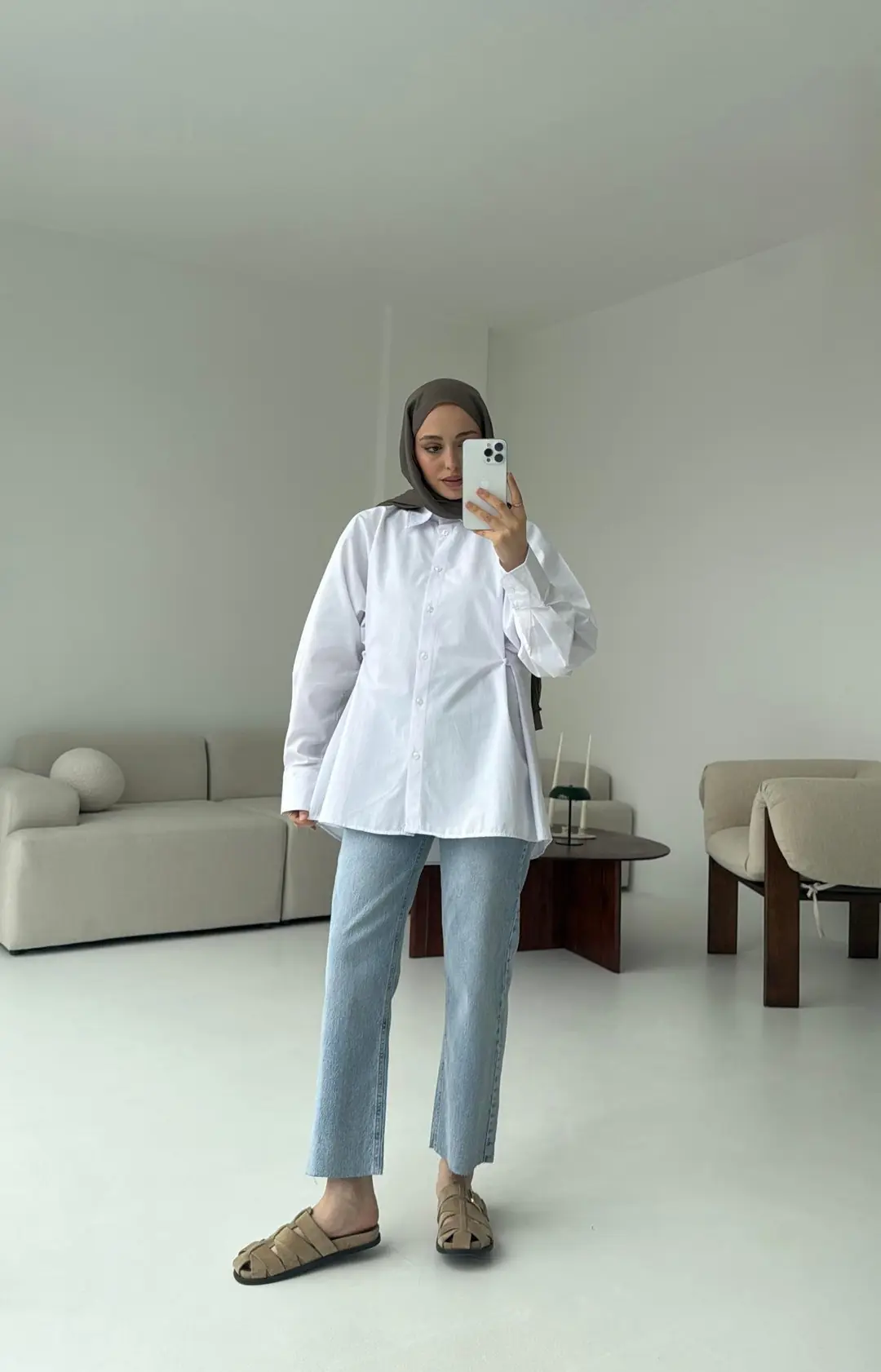 Yanları Düğmeli Gömlek Beyaz - Görsel 4