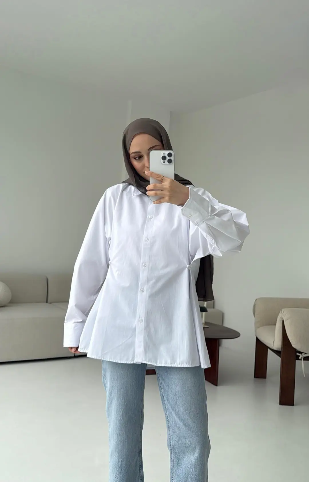 Yanları Düğmeli Gömlek Beyaz - Görsel 7