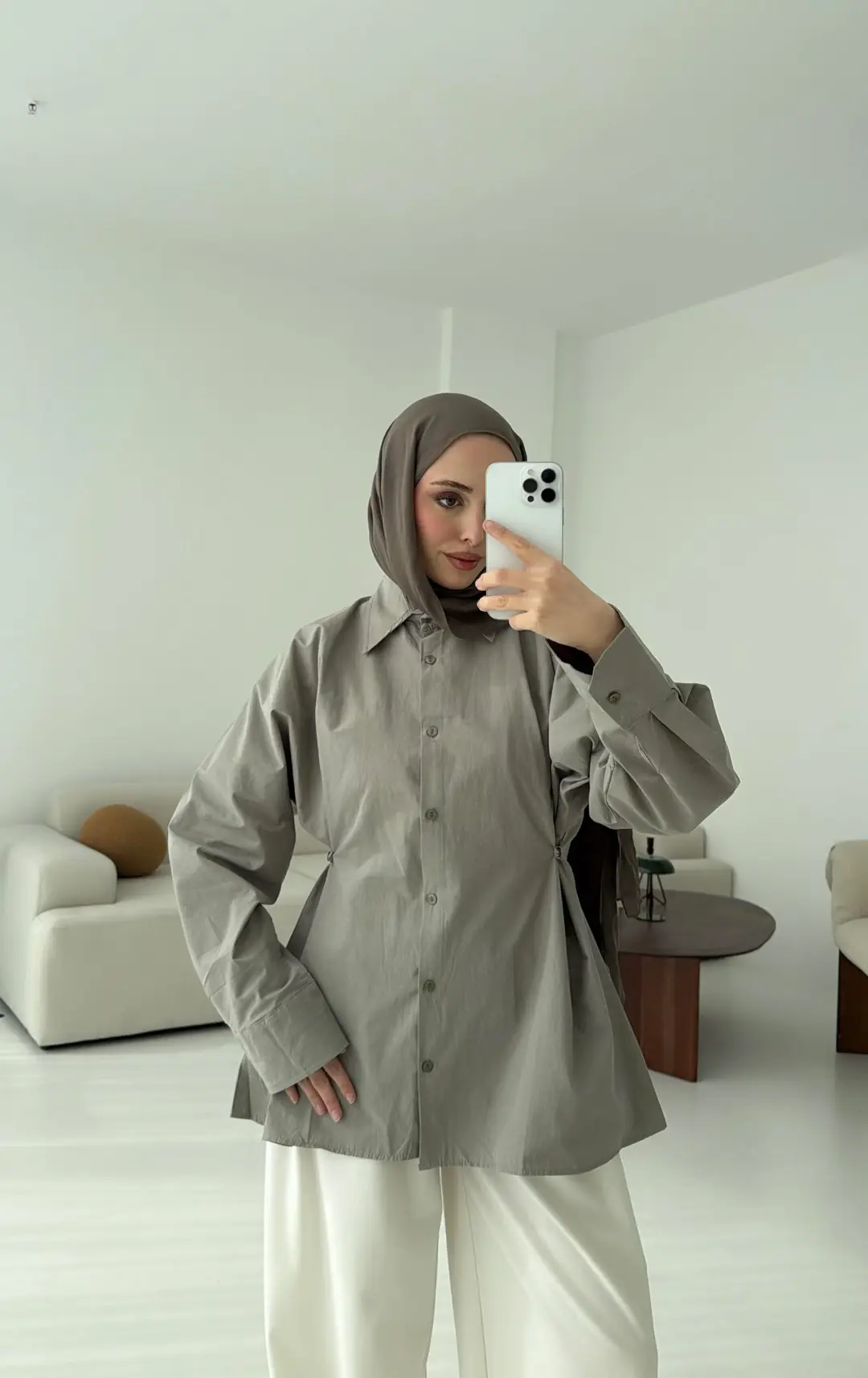 Yanları Düğmeli Gömlek Çağla - Görsel 3