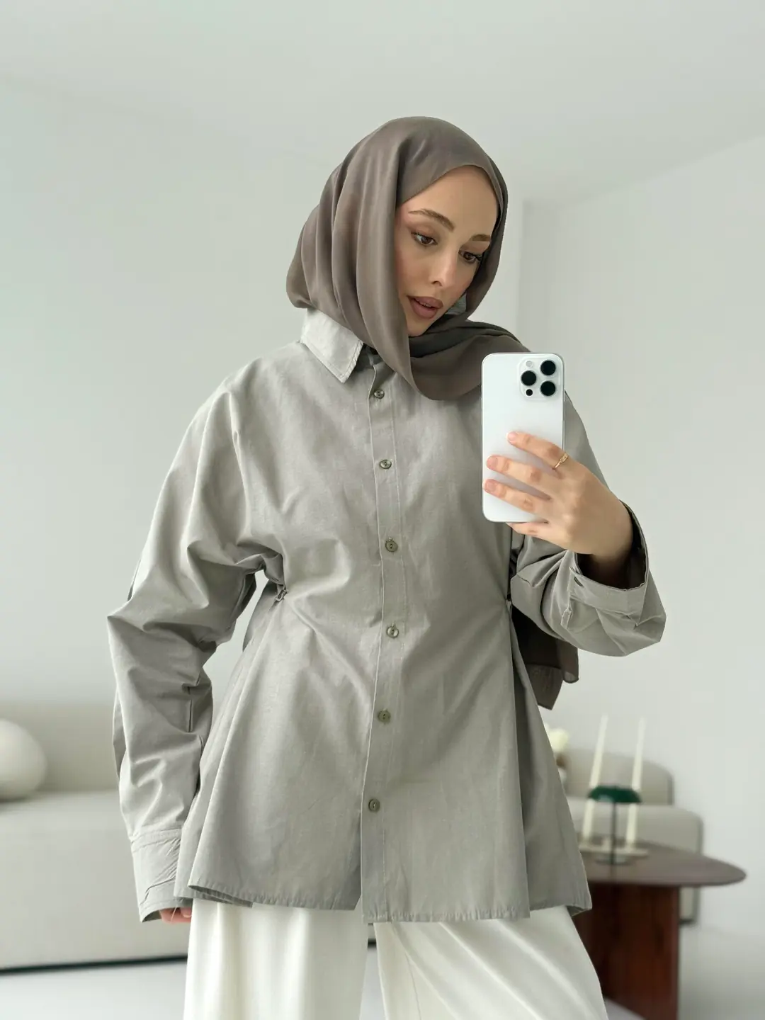 Yanları Düğmeli Gömlek Çağla - Görsel 5