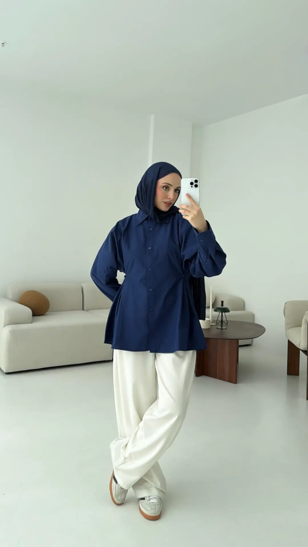 Yanları Düğmeli Gömlek Lacivert - Görsel 5