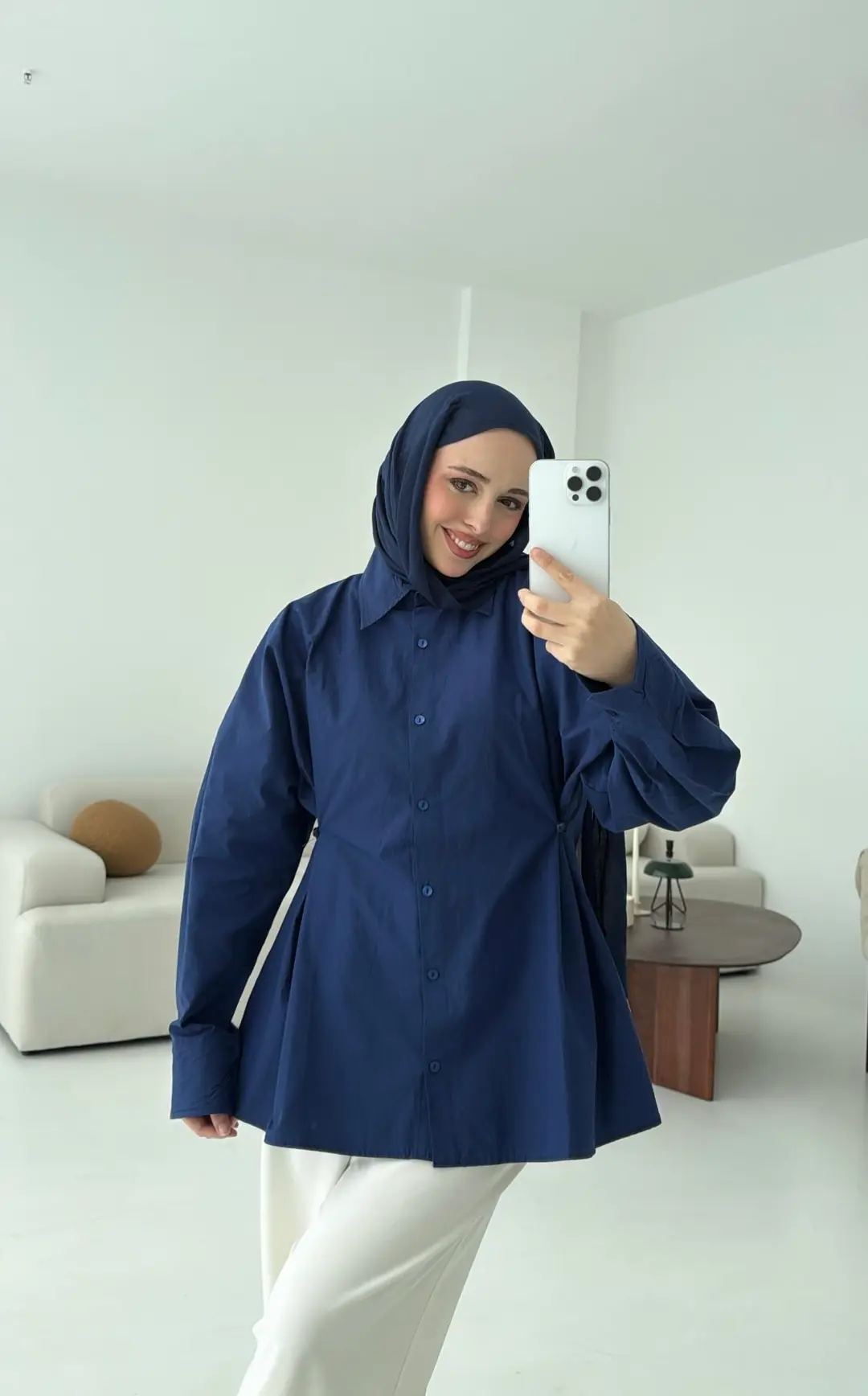 Yanları Düğmeli Gömlek Lacivert - Görsel 6