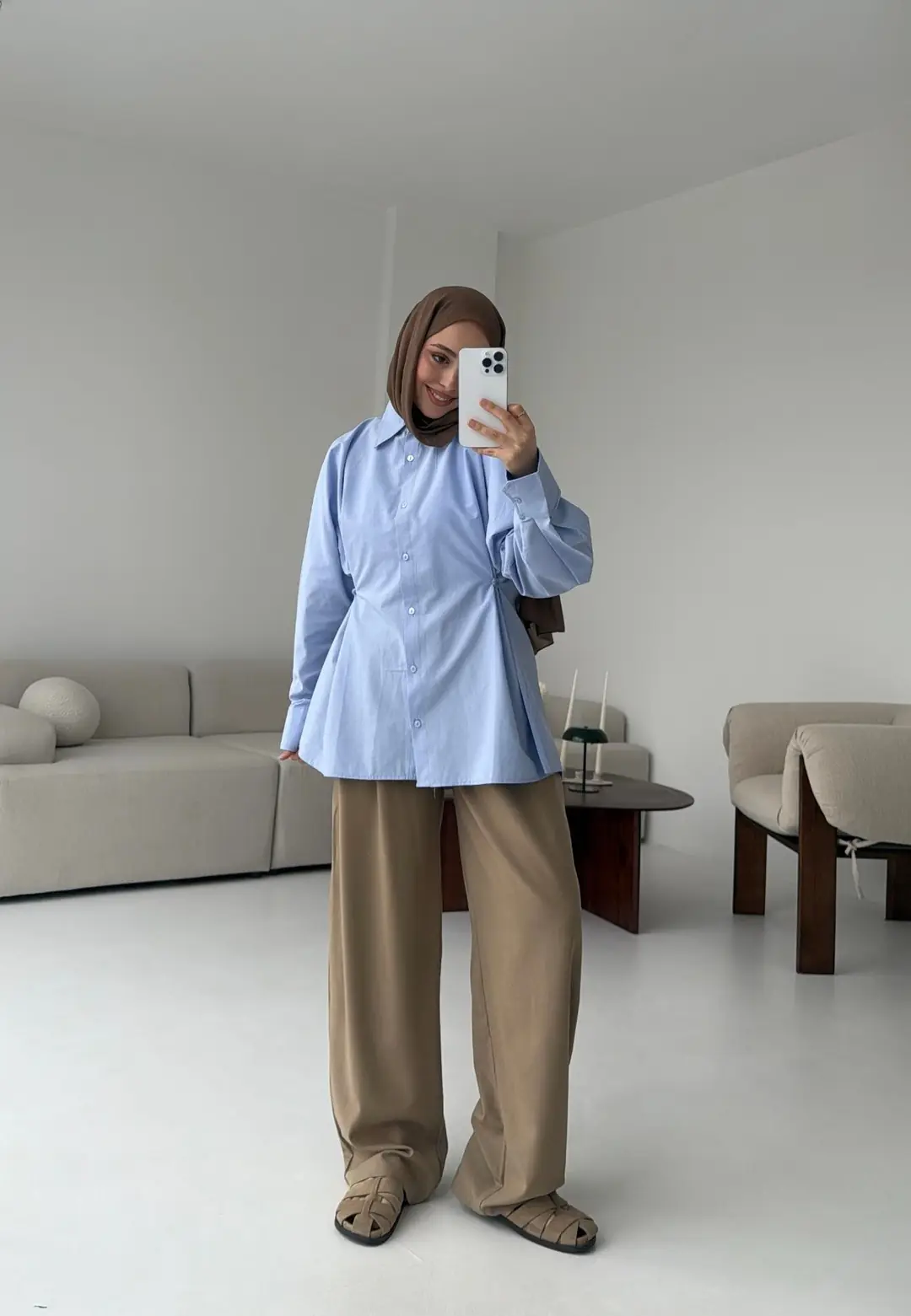 Yanları Düğmeli Gömlek Mavi