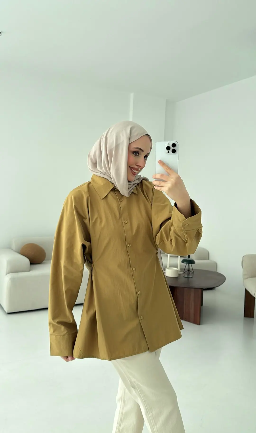 Yanları Düğmeli Gömlek Olive