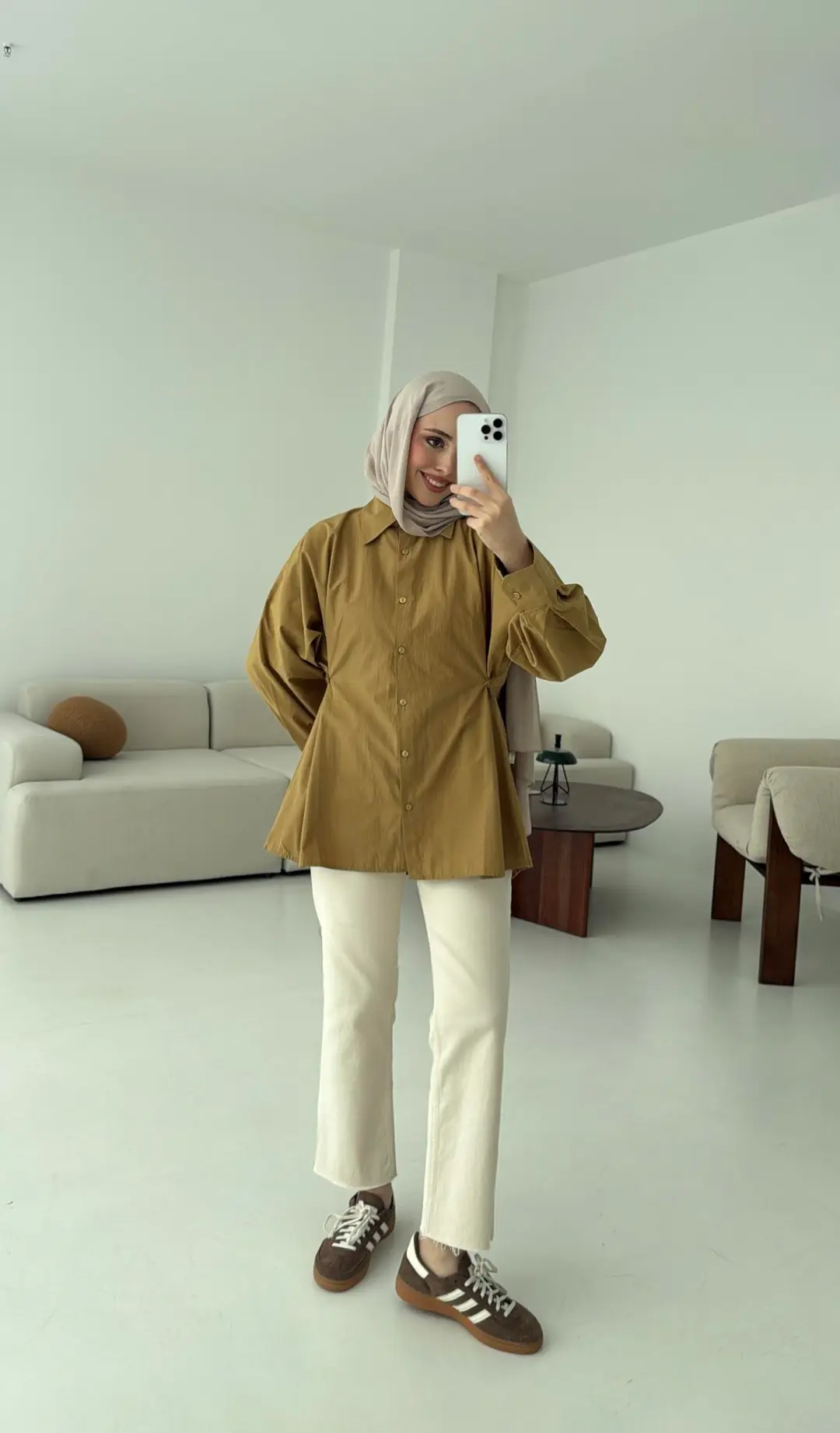 Yanları Düğmeli Gömlek Olive - Görsel 2