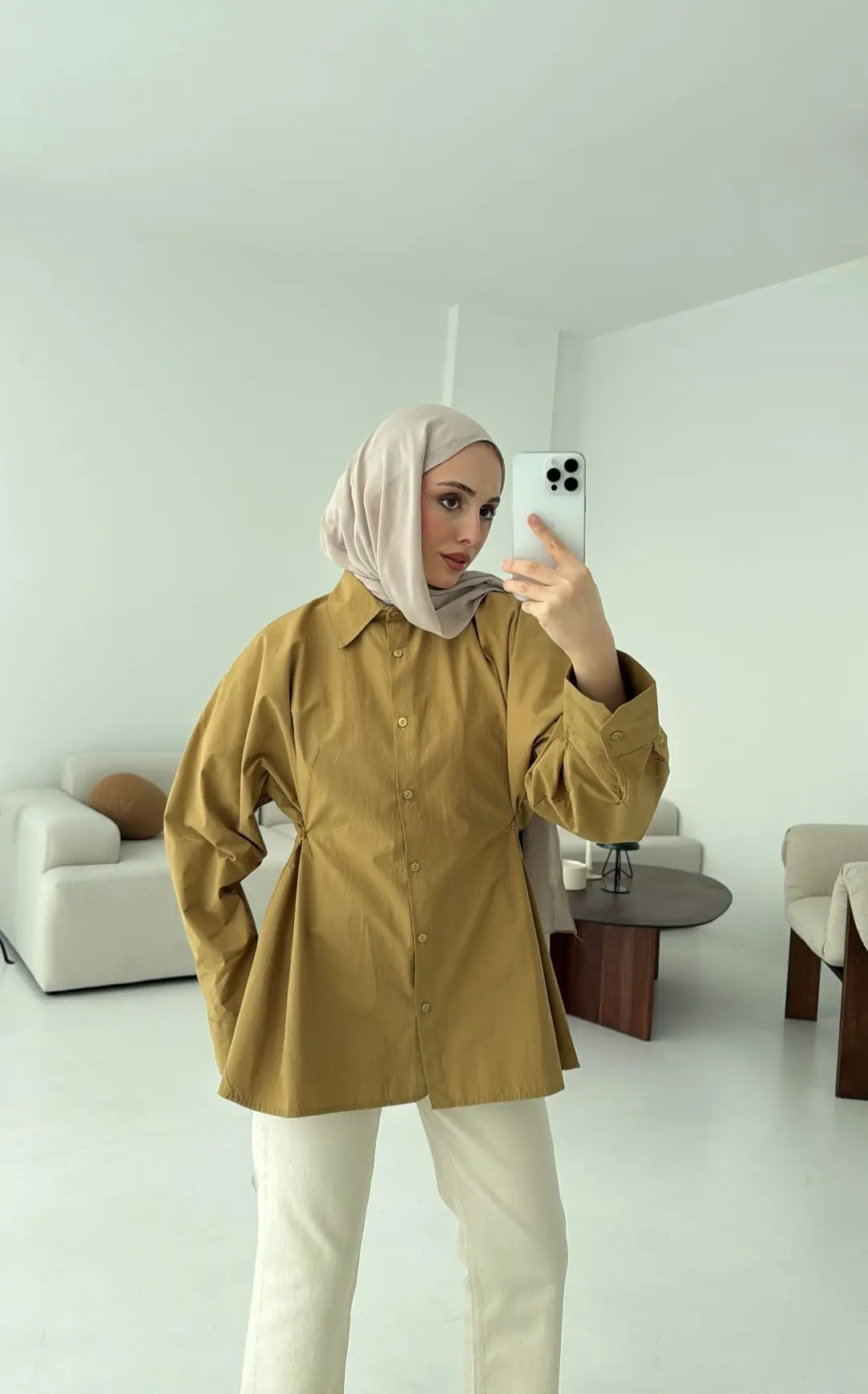 Yanları Düğmeli Gömlek Olive - Görsel 4