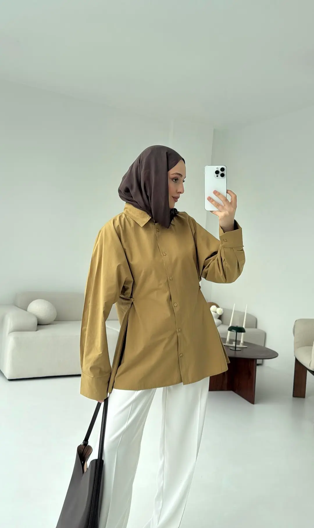 Yanları Düğmeli Gömlek Olive - Görsel 4