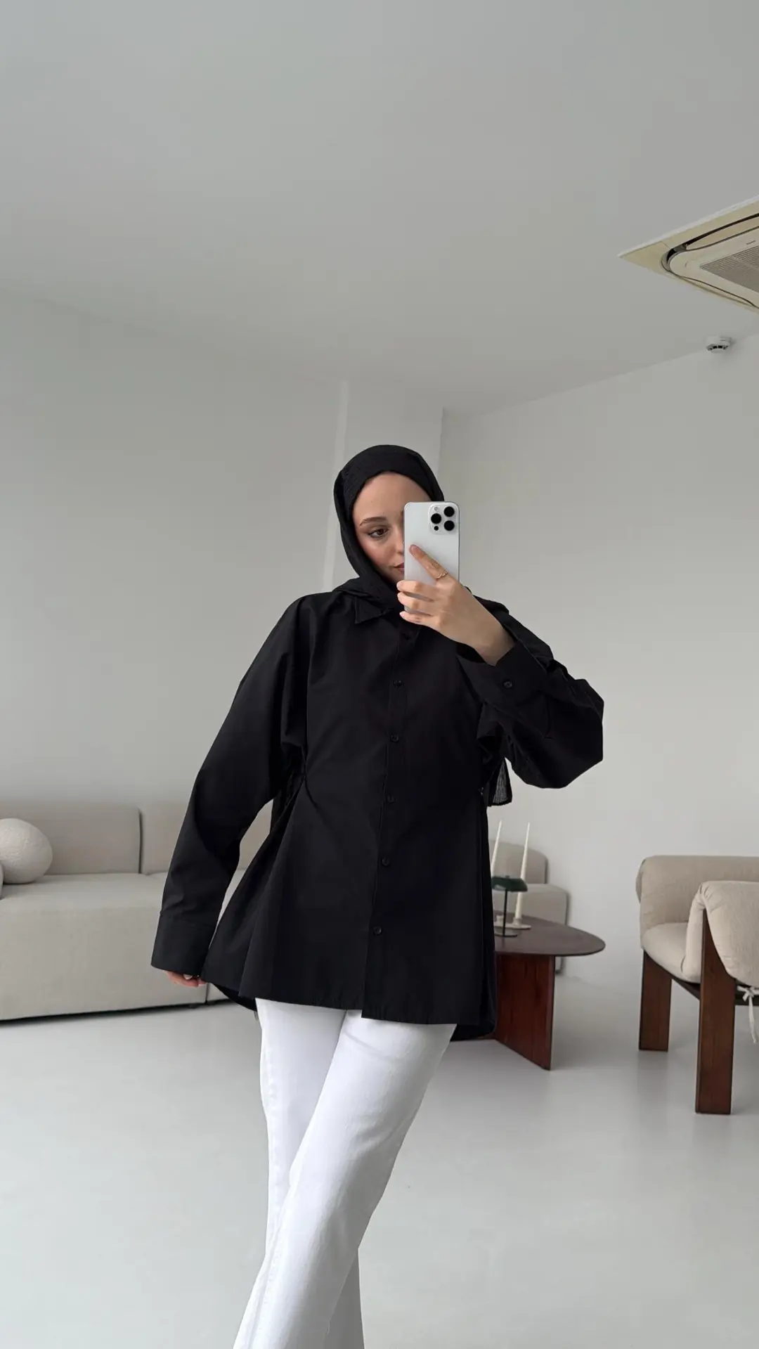 Yanları Düğmeli Gömlek Siyah - Görsel 2