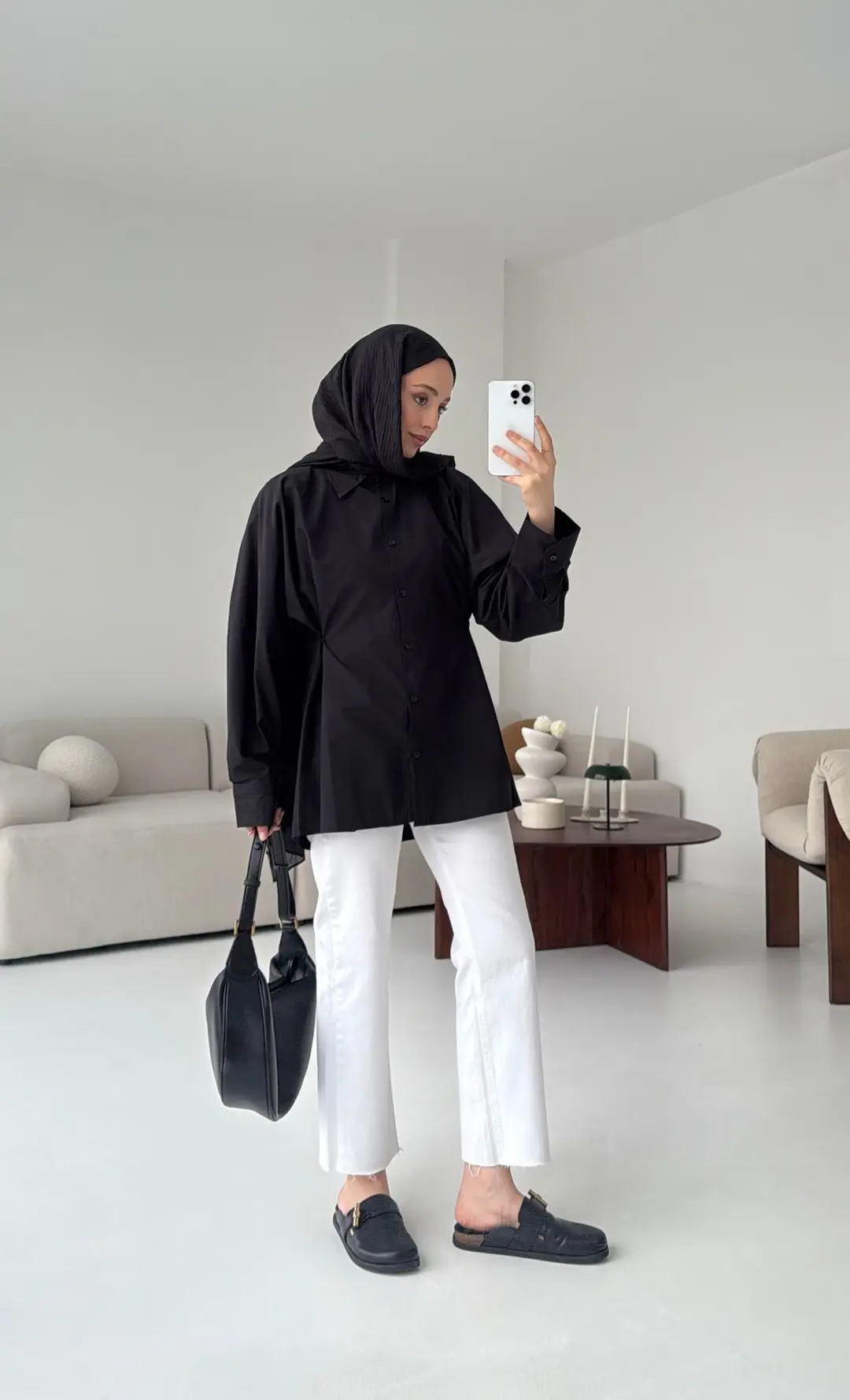 Yanları Düğmeli Gömlek Siyah - Görsel 5