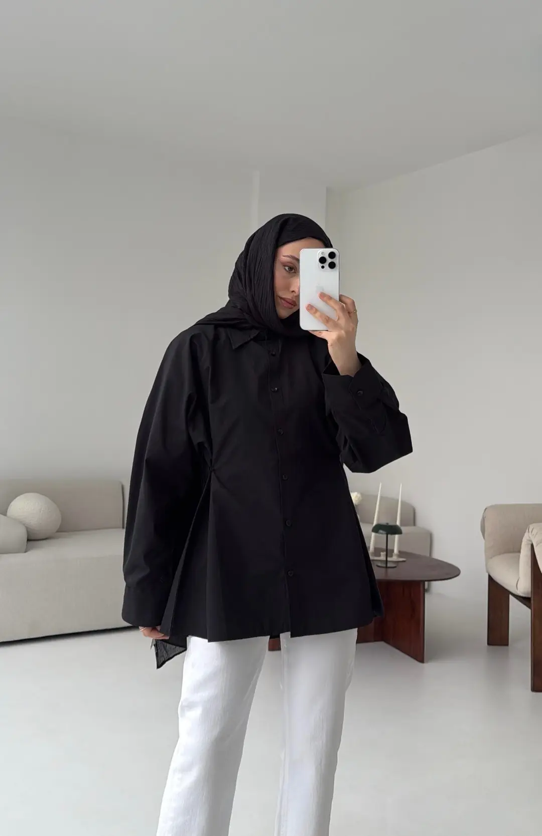 Yanları Düğmeli Gömlek Siyah - Görsel 6