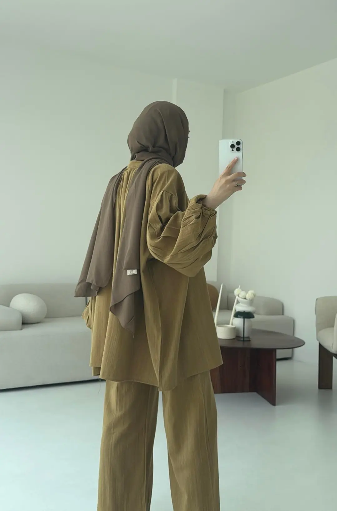 Yarım Düğme Detaylı Takım Hardal - Görsel 3