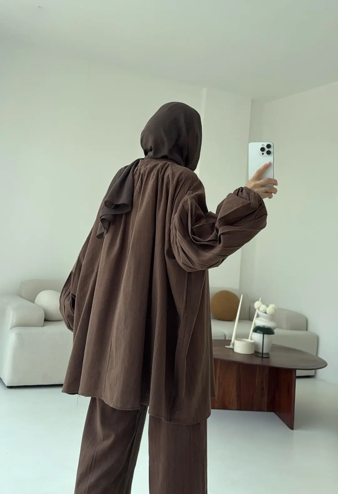 Yarım Düğme Detaylı Takım Kahve - Görsel 6