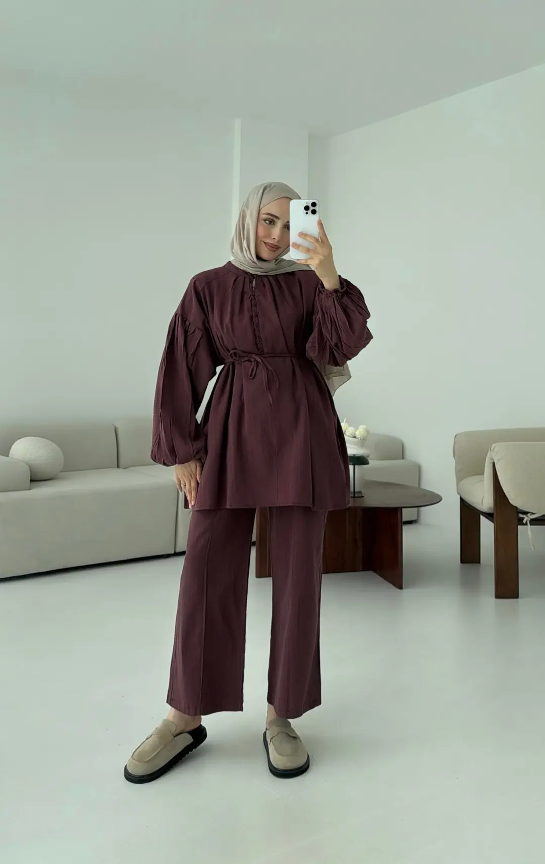 Yarım Düğme Detaylı Takım Kiremit - Görsel 2