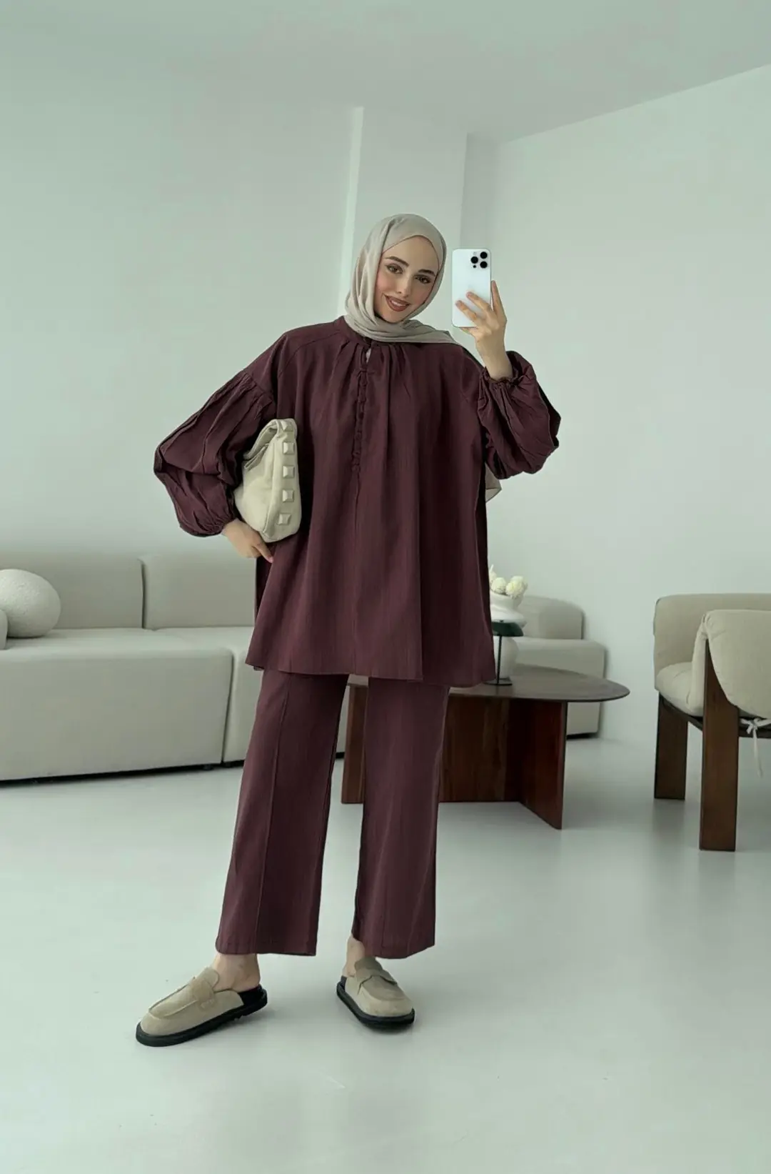 Yarım Düğme Detaylı Takım Kiremit - Görsel 3