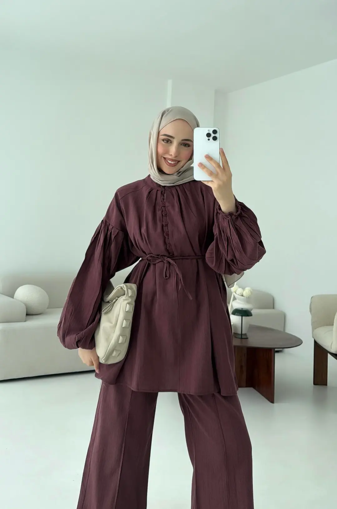 Yarım Düğme Detaylı Takım Kiremit - Görsel 6