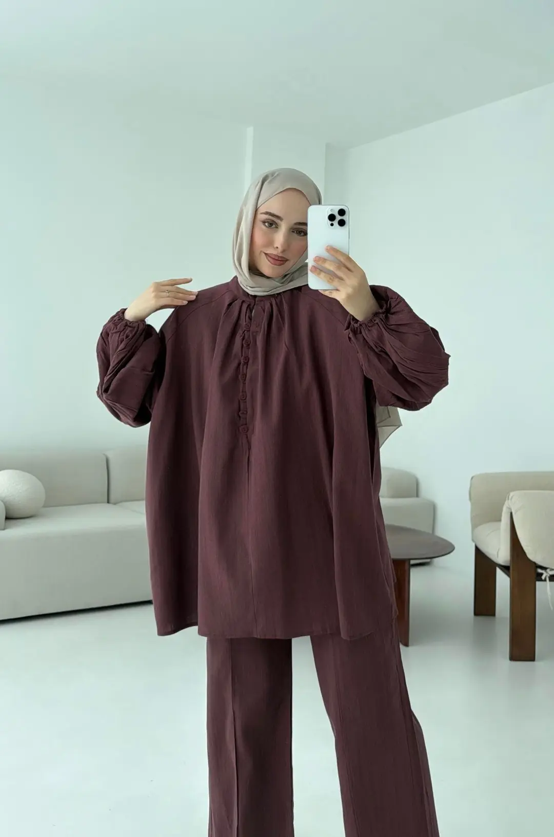 Yarım Düğme Detaylı Takım Kiremit - Görsel 8