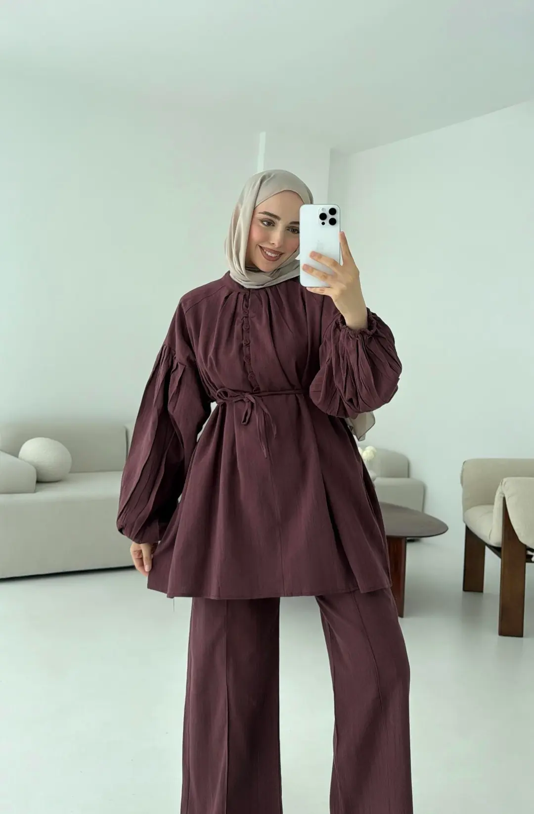 Yarım Düğme Detaylı Takım Kiremit - Görsel 9