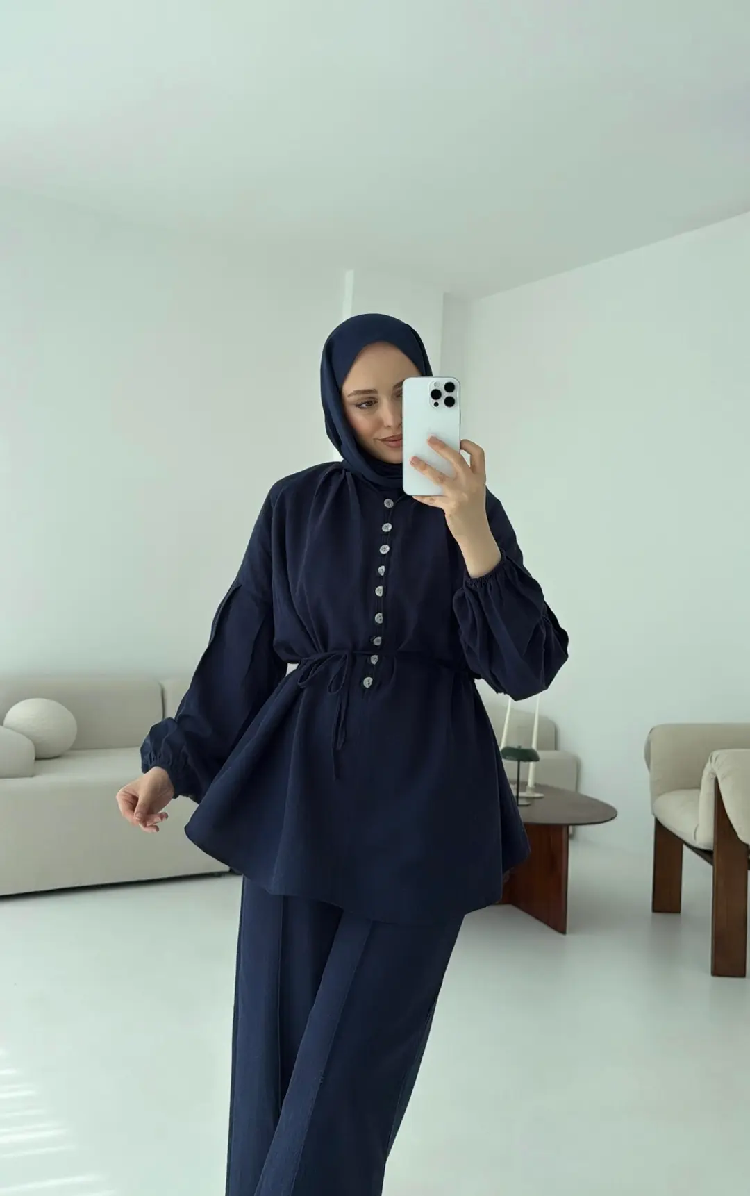 Yarım Düğme Detaylı Takım Lacivert - Görsel 6