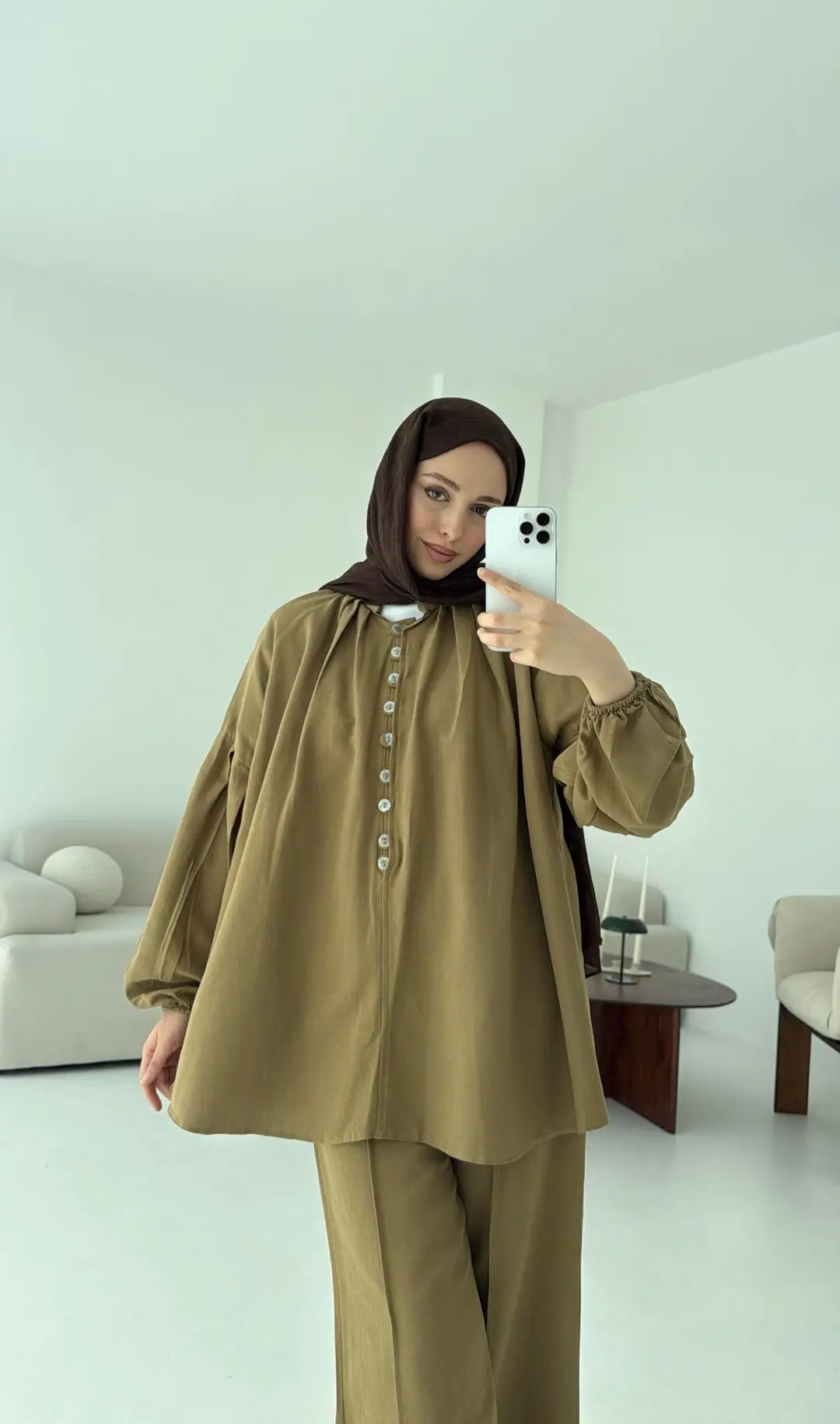 Yarım Düğme Detaylı Takım Olive - Görsel 4