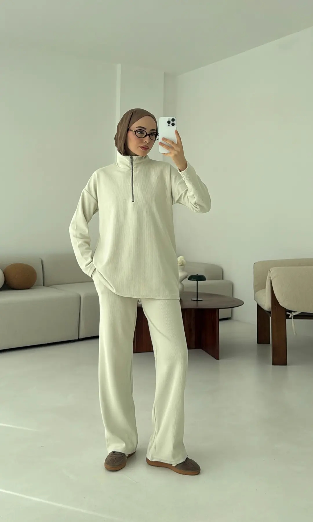 Yarım Fermuarlı Takım Bej - Görsel 13