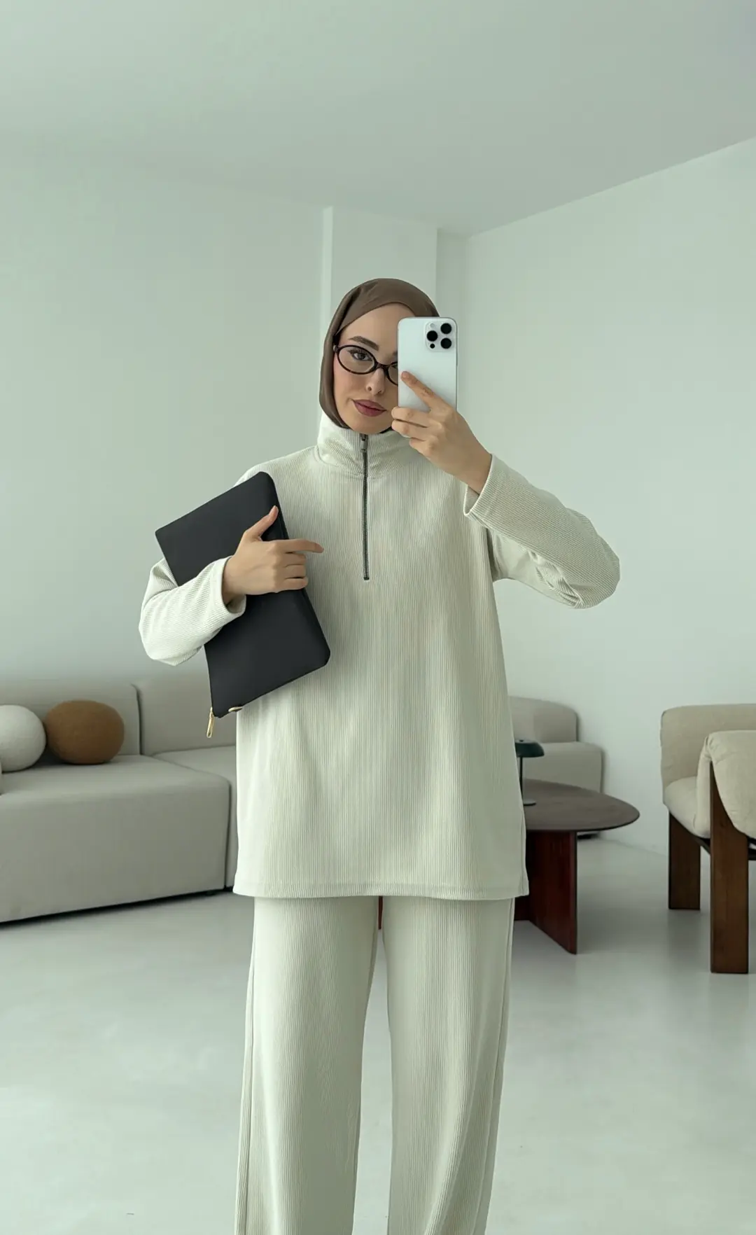 Yarım Fermuarlı Takım Bej - Görsel 18