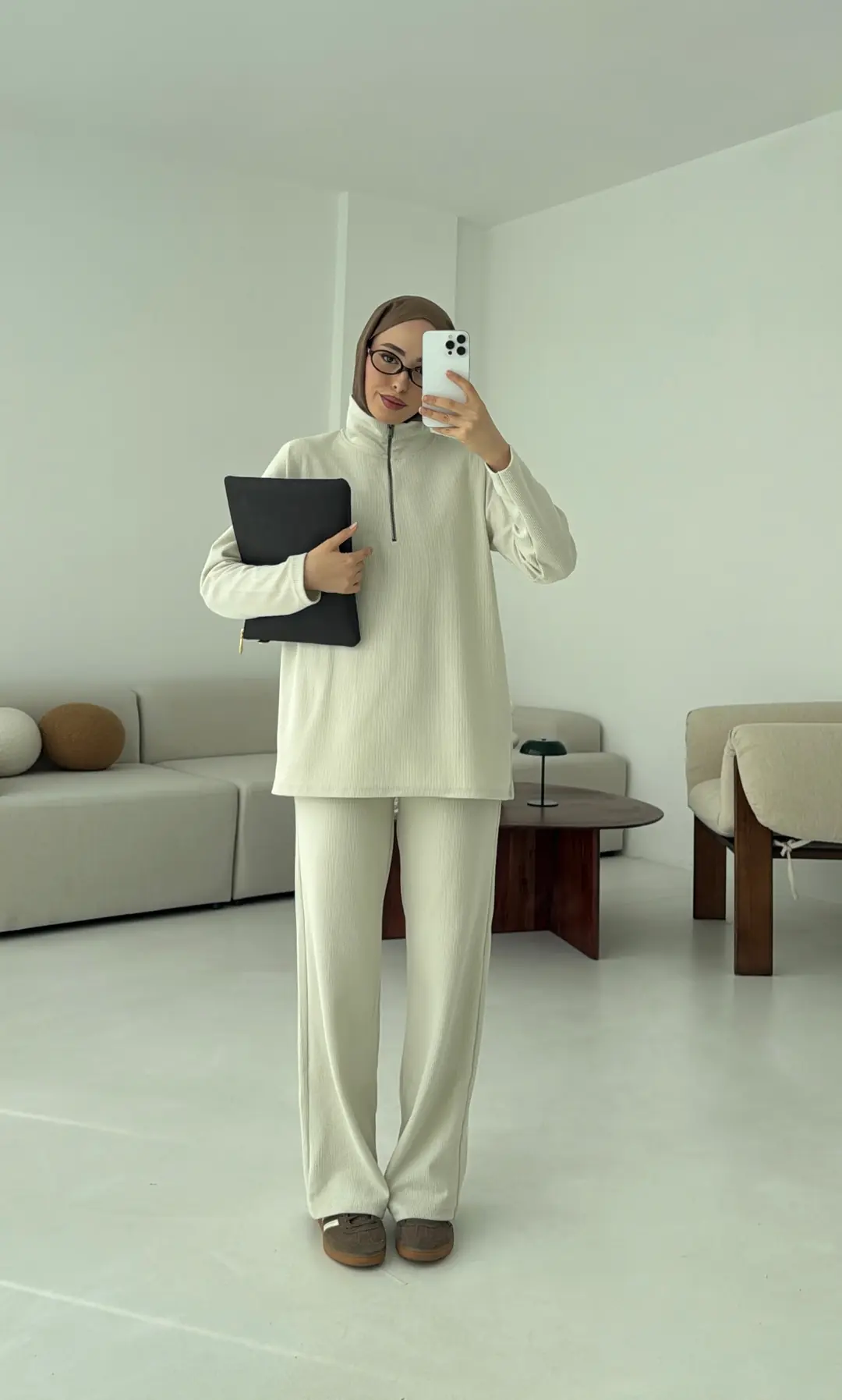 Yarım Fermuarlı Takım Bej - Görsel 5