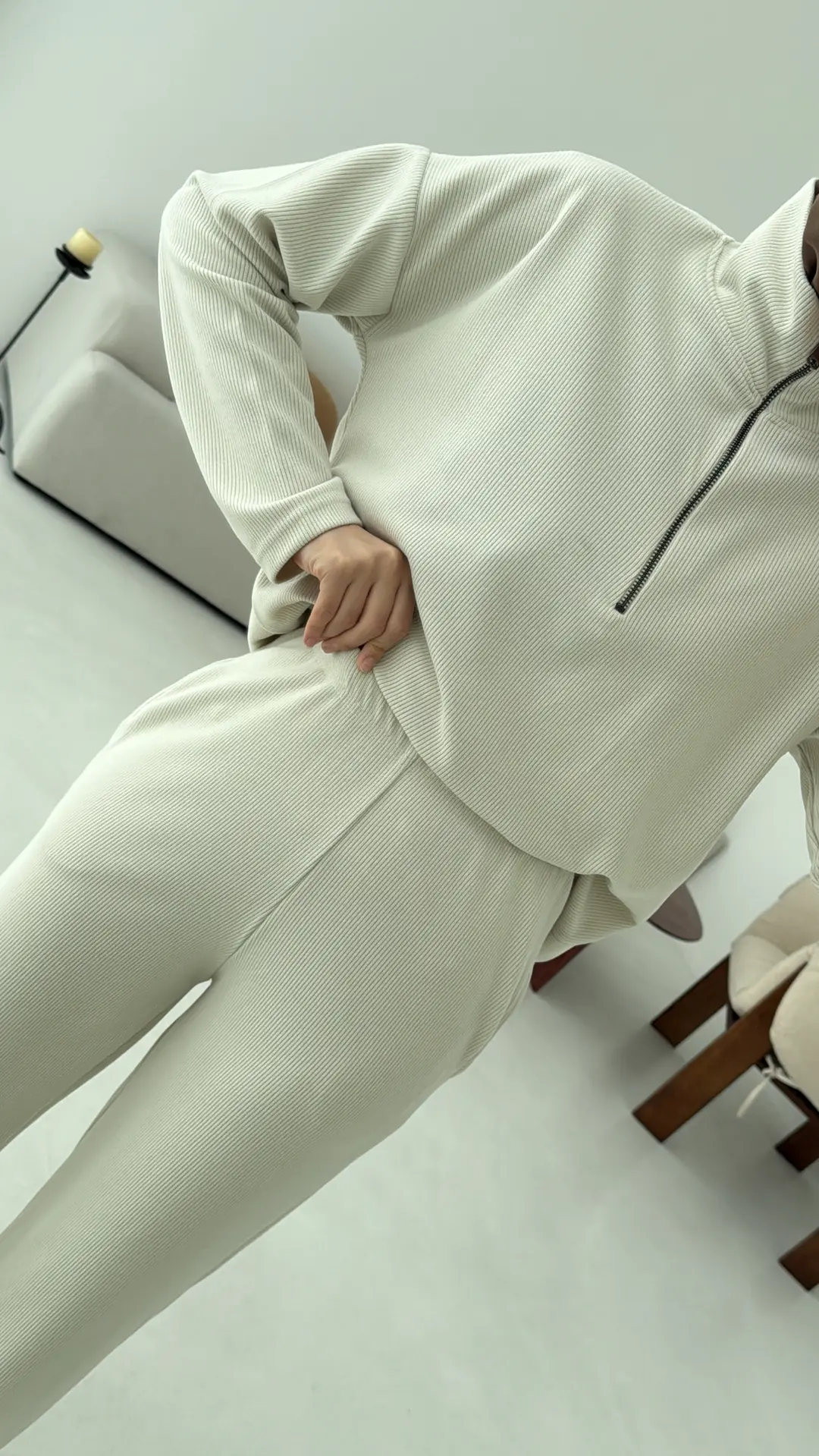 Yarım Fermuarlı Takım Bej - Görsel 6