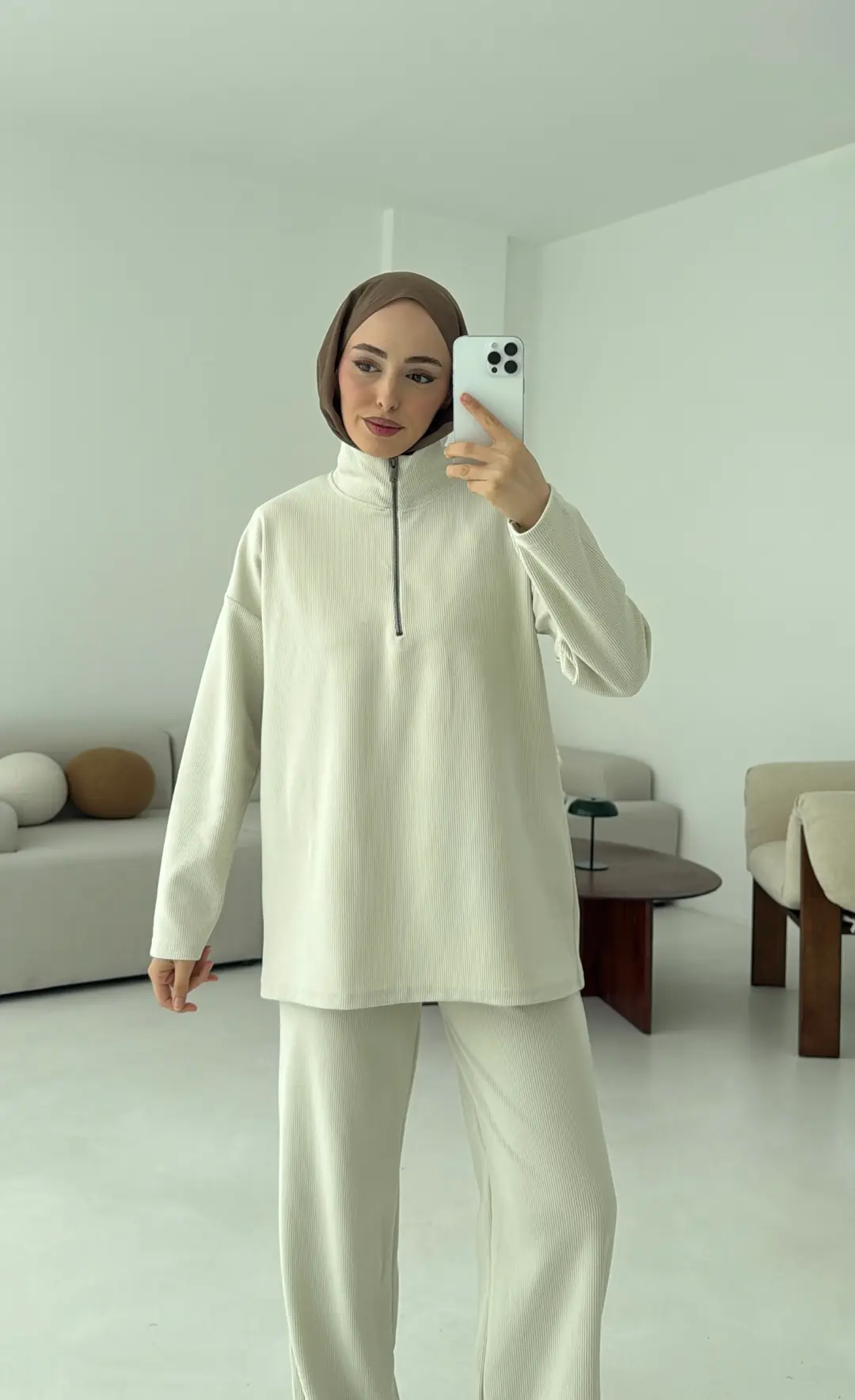 Yarım Fermuarlı Takım Bej - Görsel 8