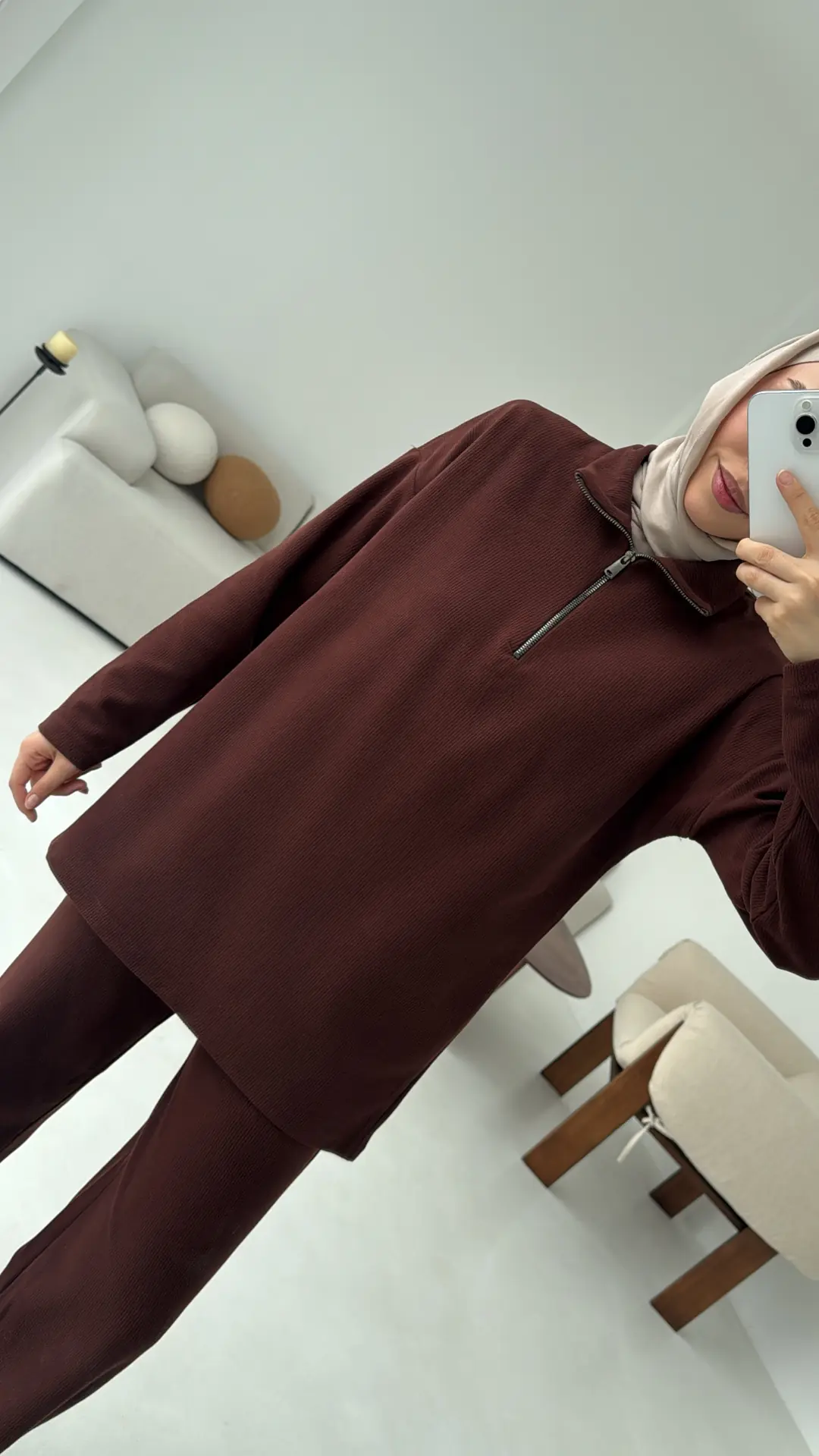 Yarım Fermuarlı Takım Kahve - Görsel 10