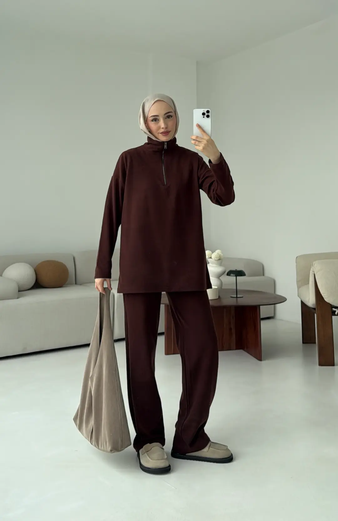 Yarım Fermuarlı Takım Kahve - Görsel 11