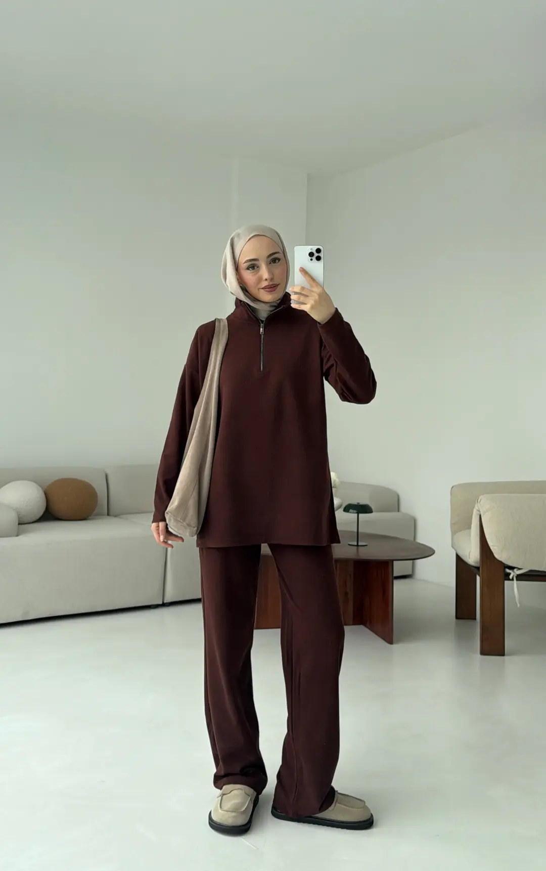 Yarım Fermuarlı Takım Kahve - Görsel 14