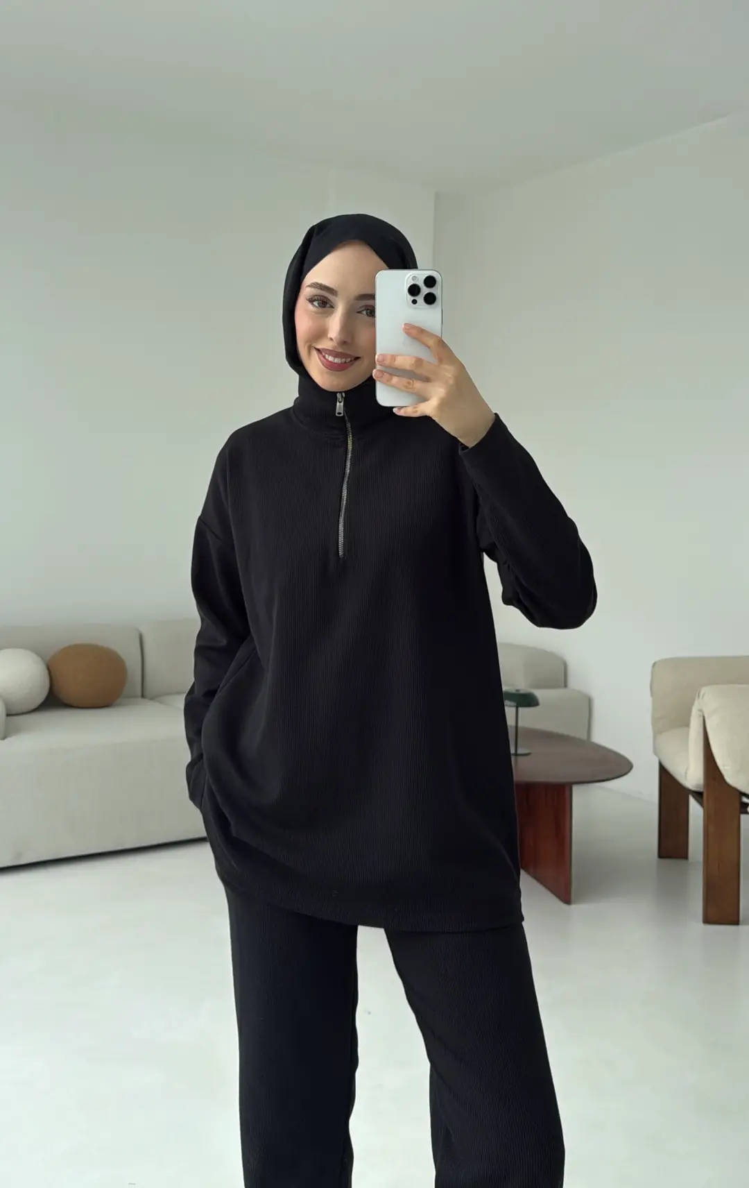 Yarım Fermuarlı Takım Siyah - Görsel 8