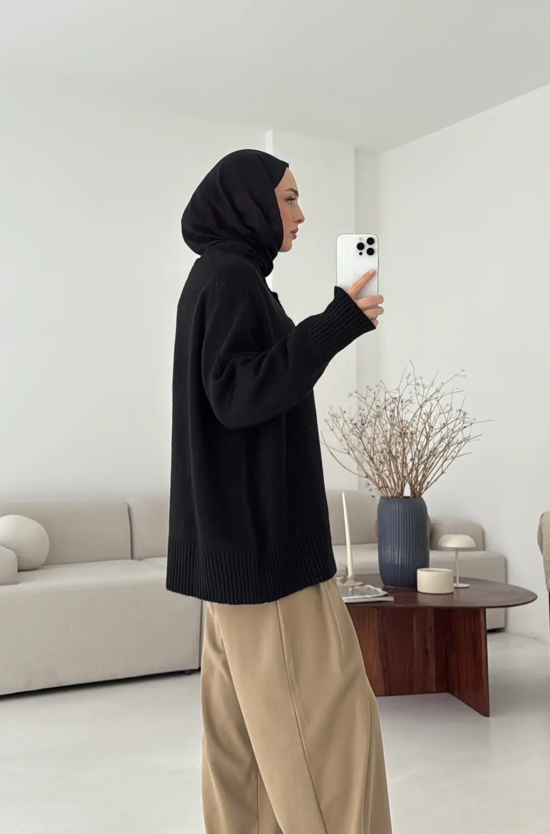 Yarım Düğmeli Triko Kazak Siyah - Görsel 3