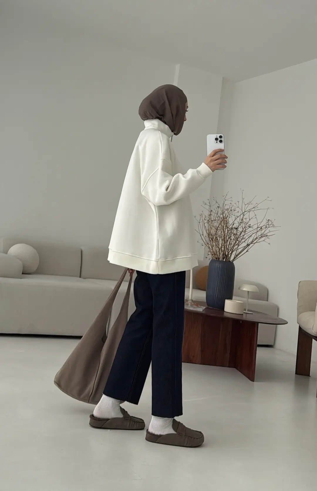 Yarım Fermuarlı Ekru Sweat - Görsel 2