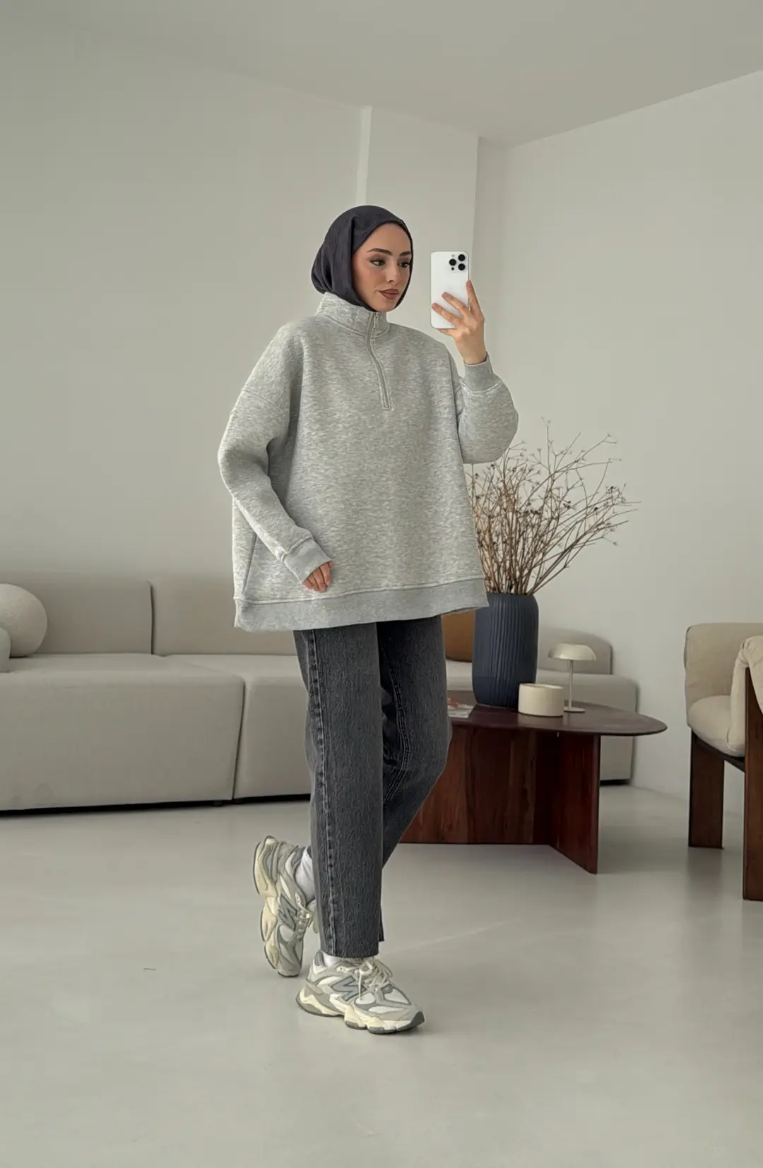 Yarım Fermuarlı Melanj Sweat - Görsel 2