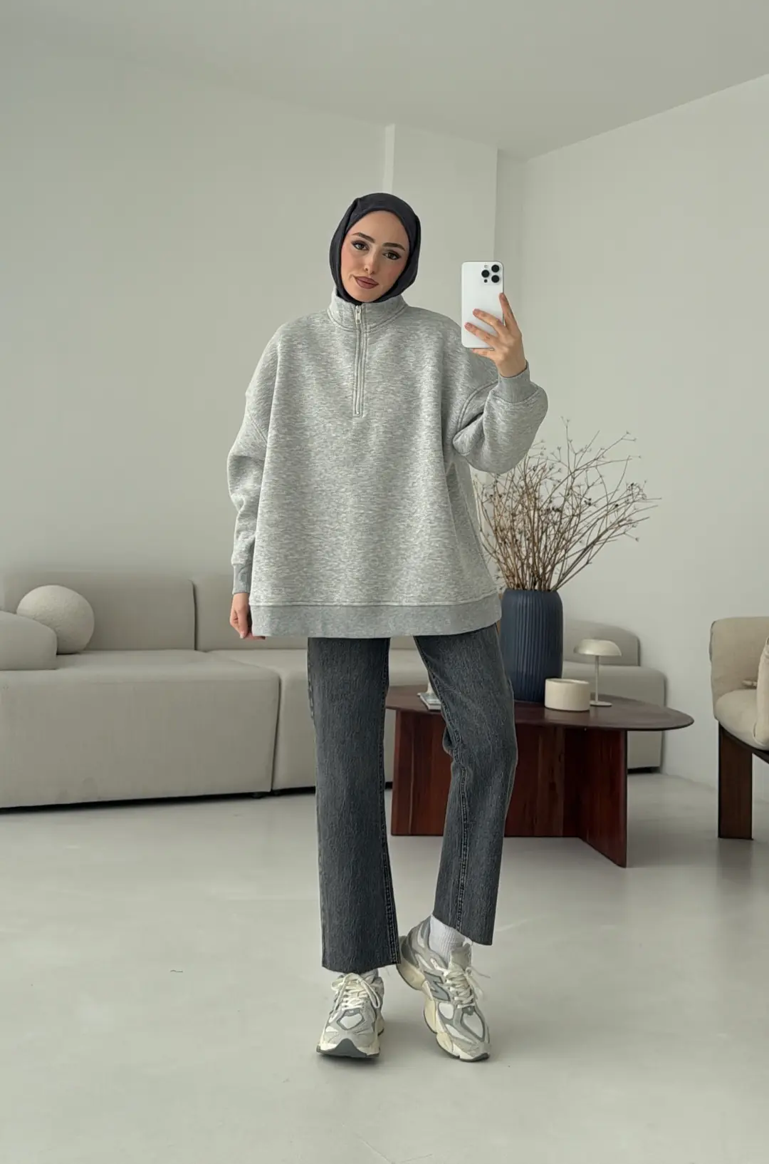 Yarım Fermuarlı Melanj Sweat - Görsel 3