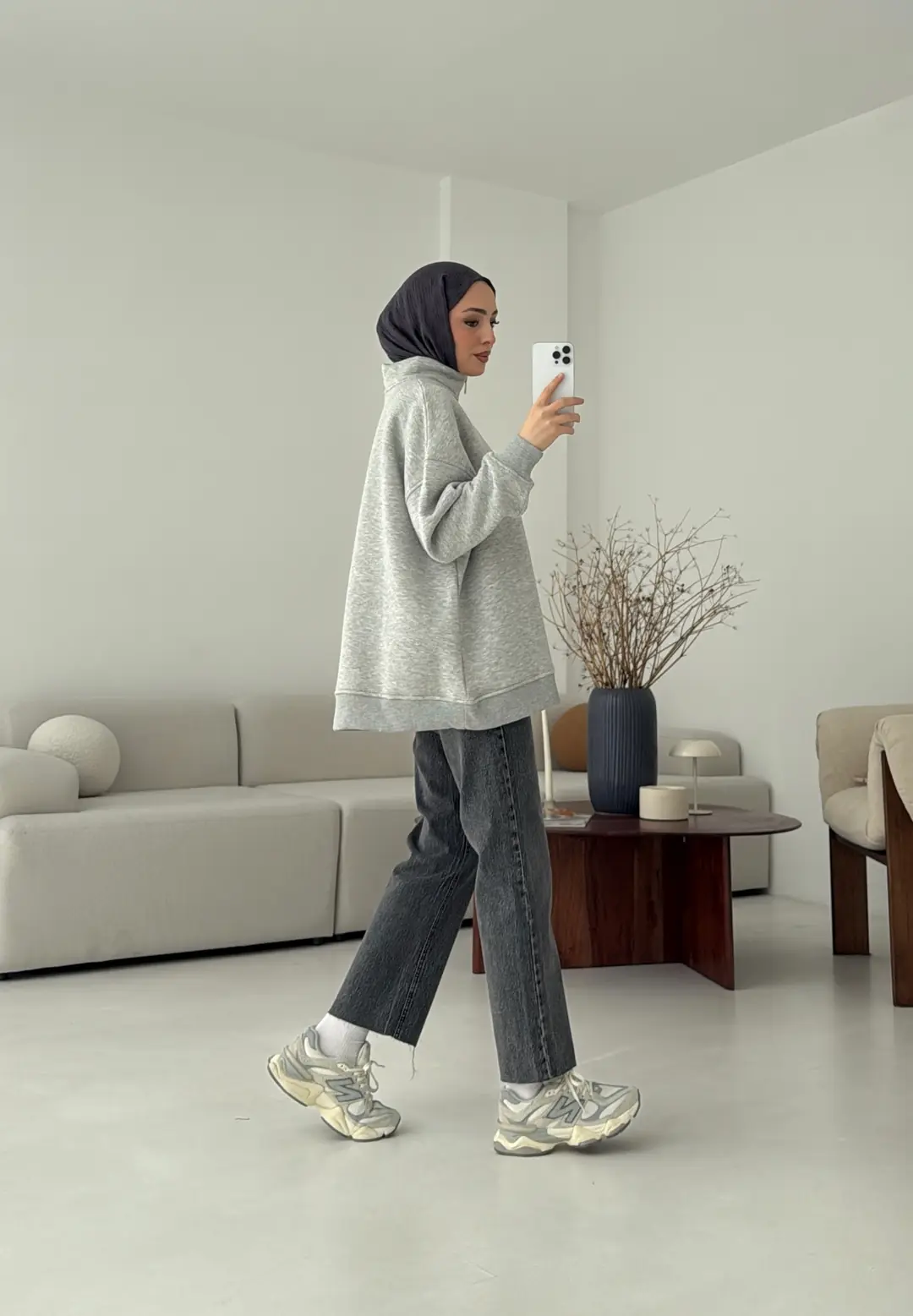 Yarım Fermuarlı Melanj Sweat - Görsel 5