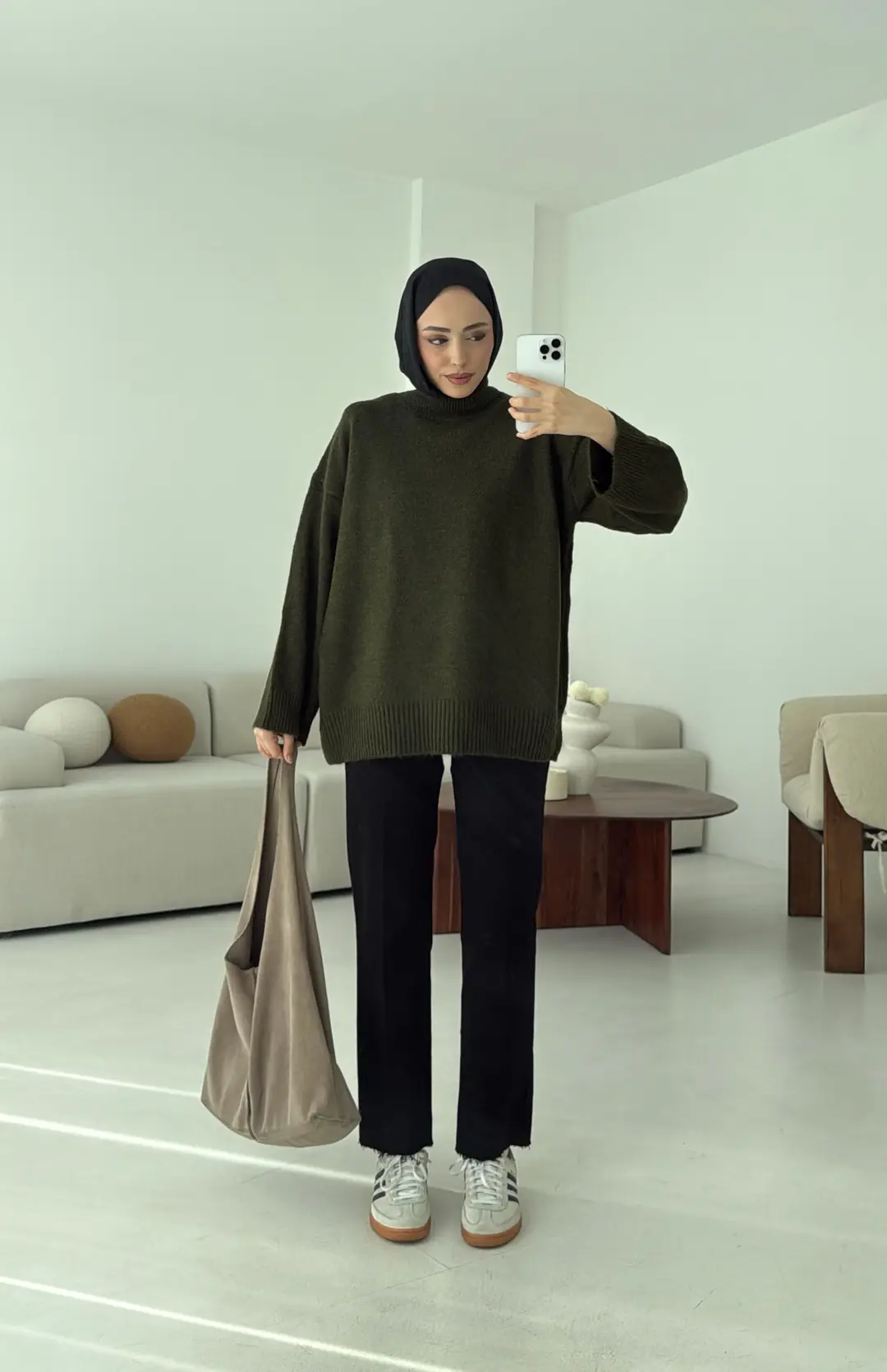 Yarım Yaka Triko Kazak Haki