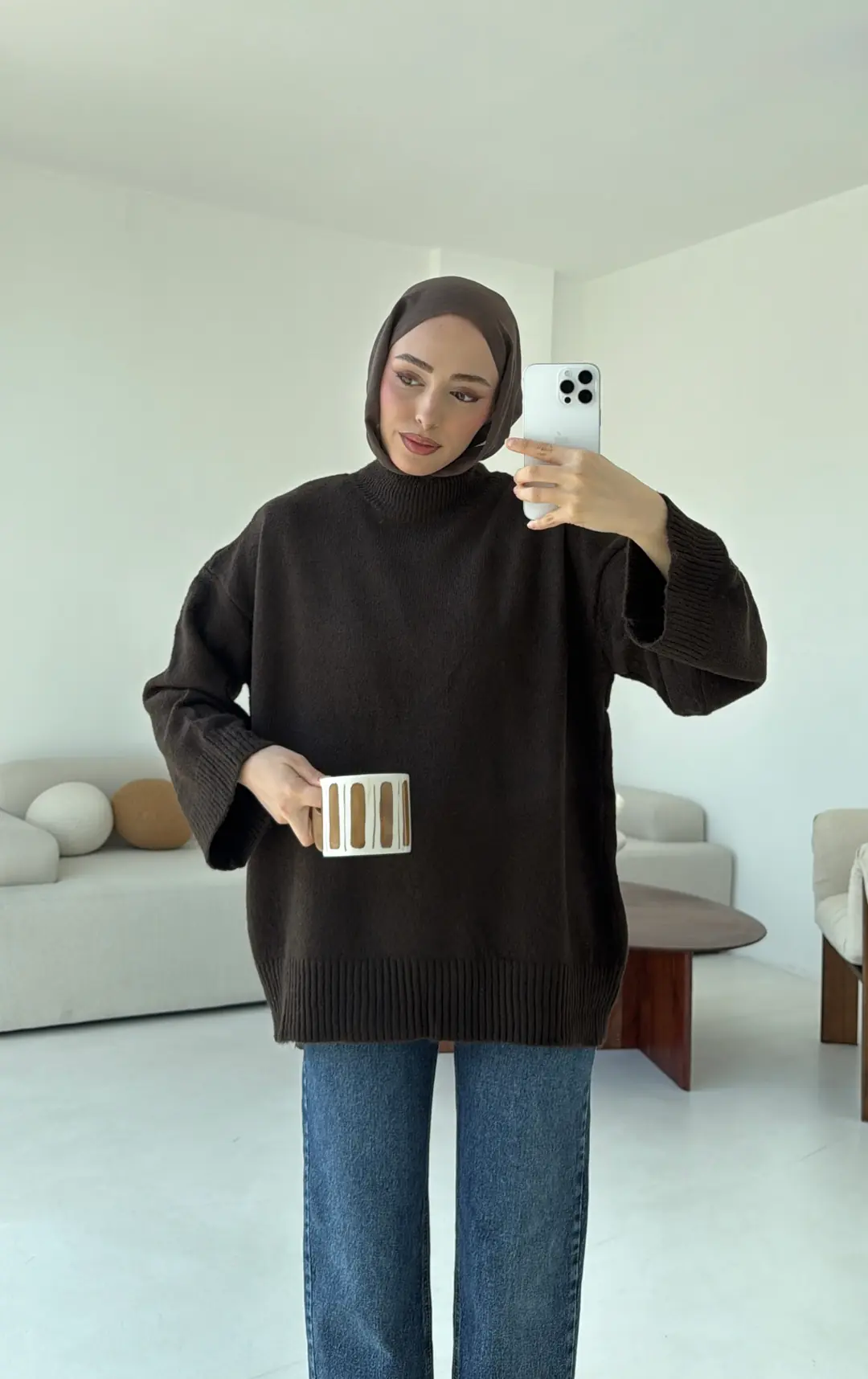 Yarım Yaka Triko Kazak Koyu Kahve - Görsel 2