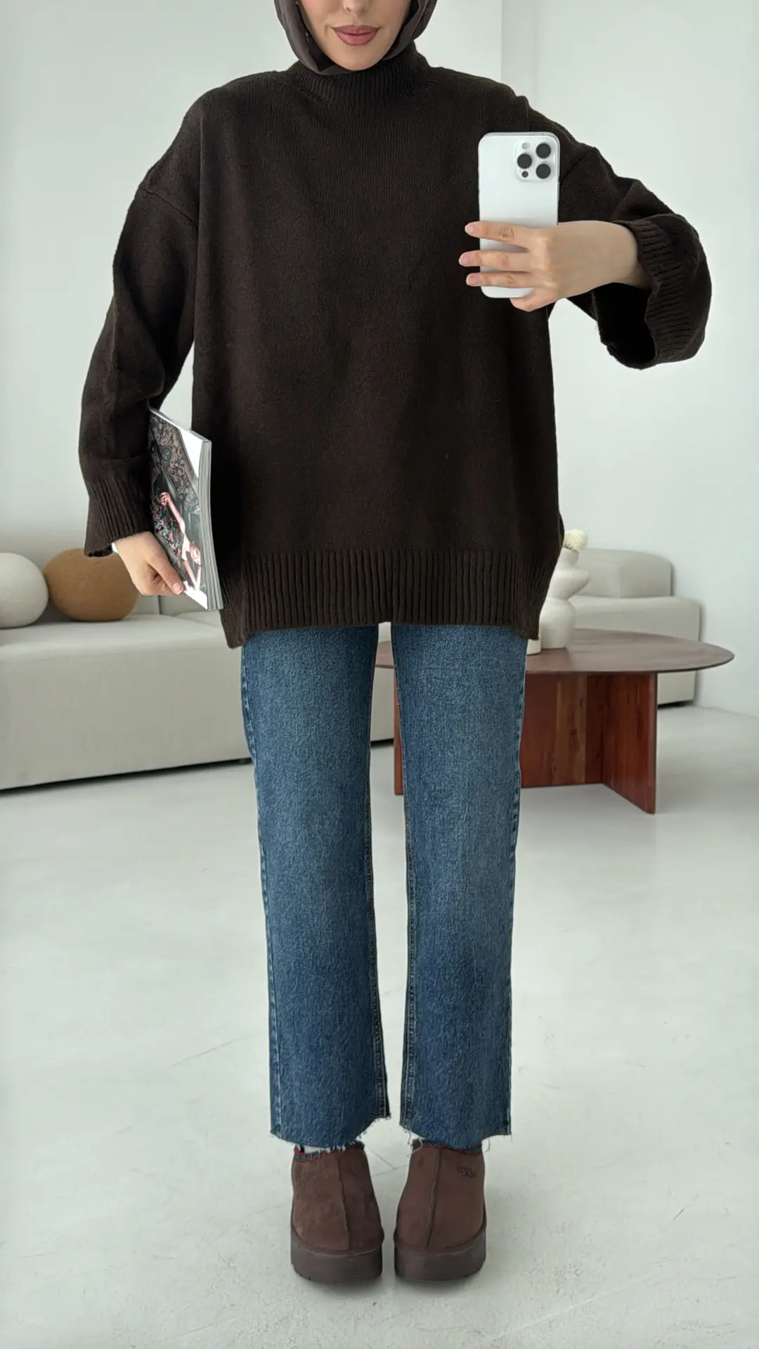 Yarım Yaka Triko Kazak Koyu Kahve - Görsel 6